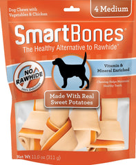 SmartBones friandises sans cuir avec patate douce et poulet, faciles à digérer.