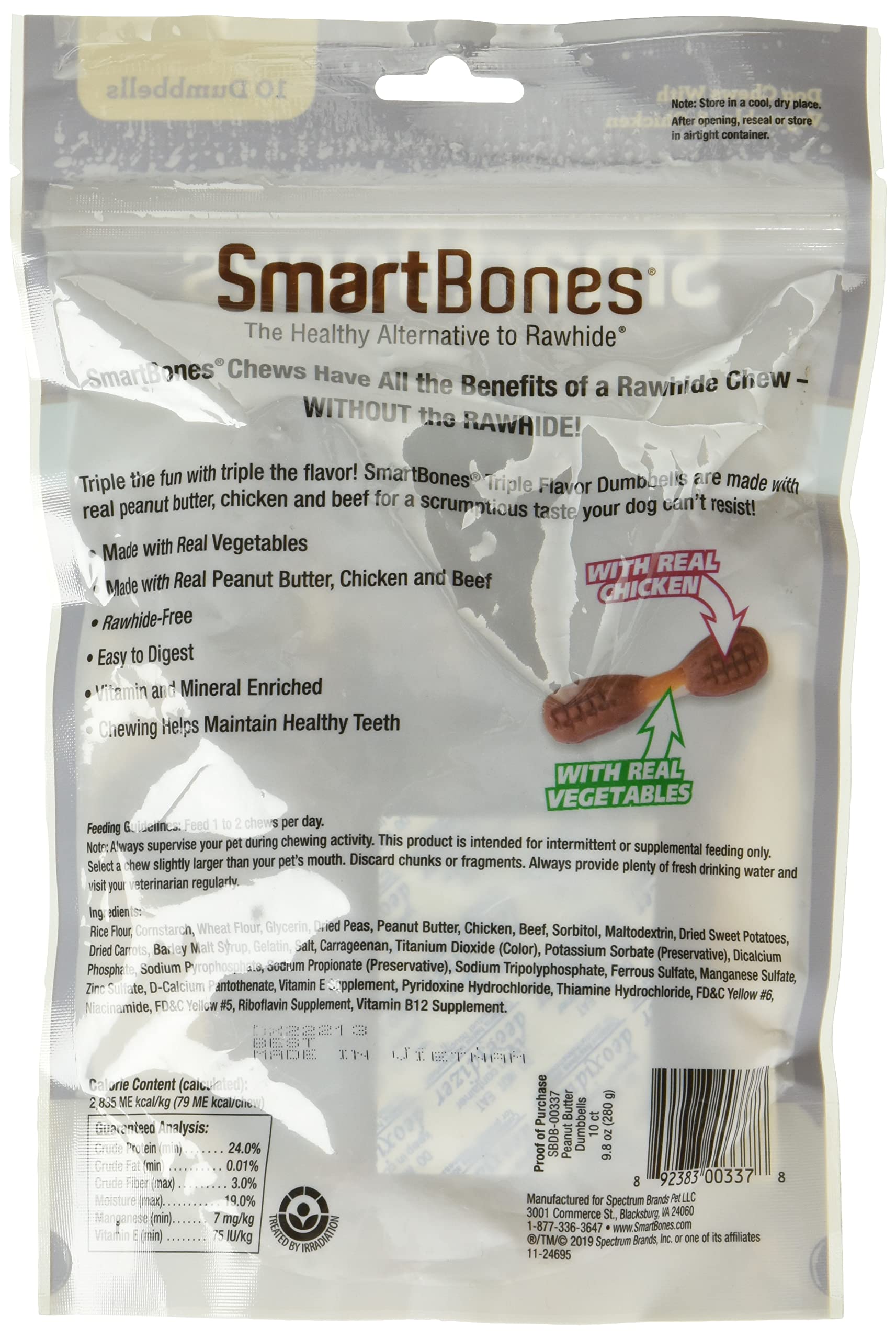 SmartBones halteres saveur triple poulet, goût irrésistible pour chien et mastication.