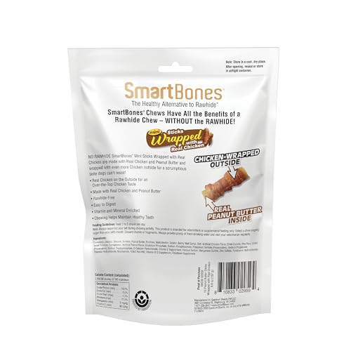 SmartBones Mini-bâtons enrobage extérieur poulet et beurre d'arachide.
