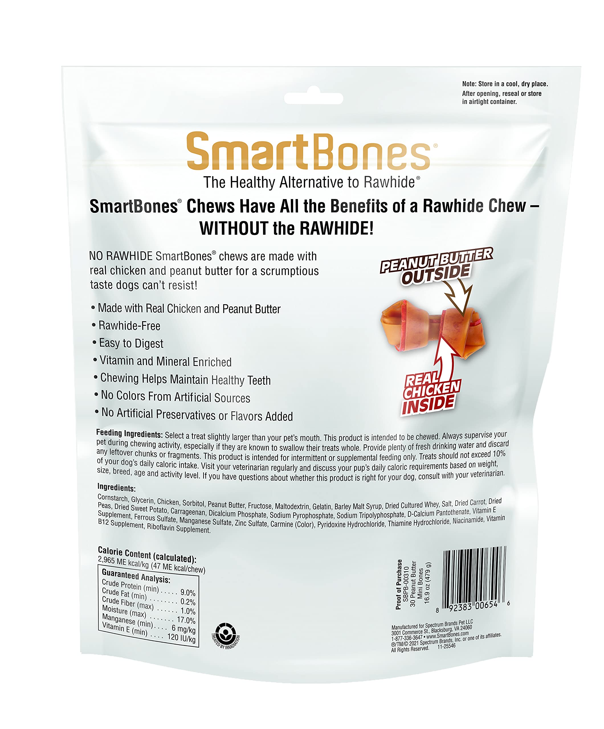 Bouchées mini SmartBones au poulet et beurre d'arachide, ingrédients savoureux.