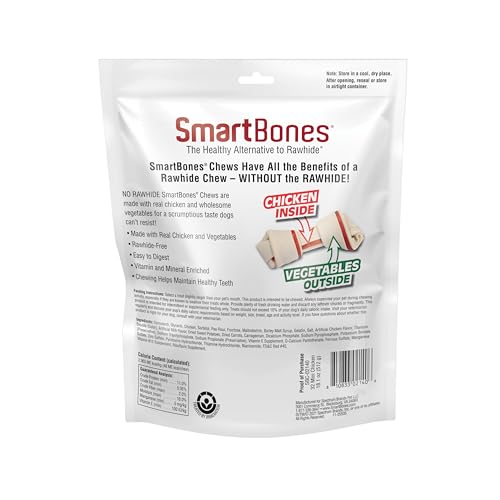 SmartBones Mini Chews détail ingrédients poulet réel et légumes.