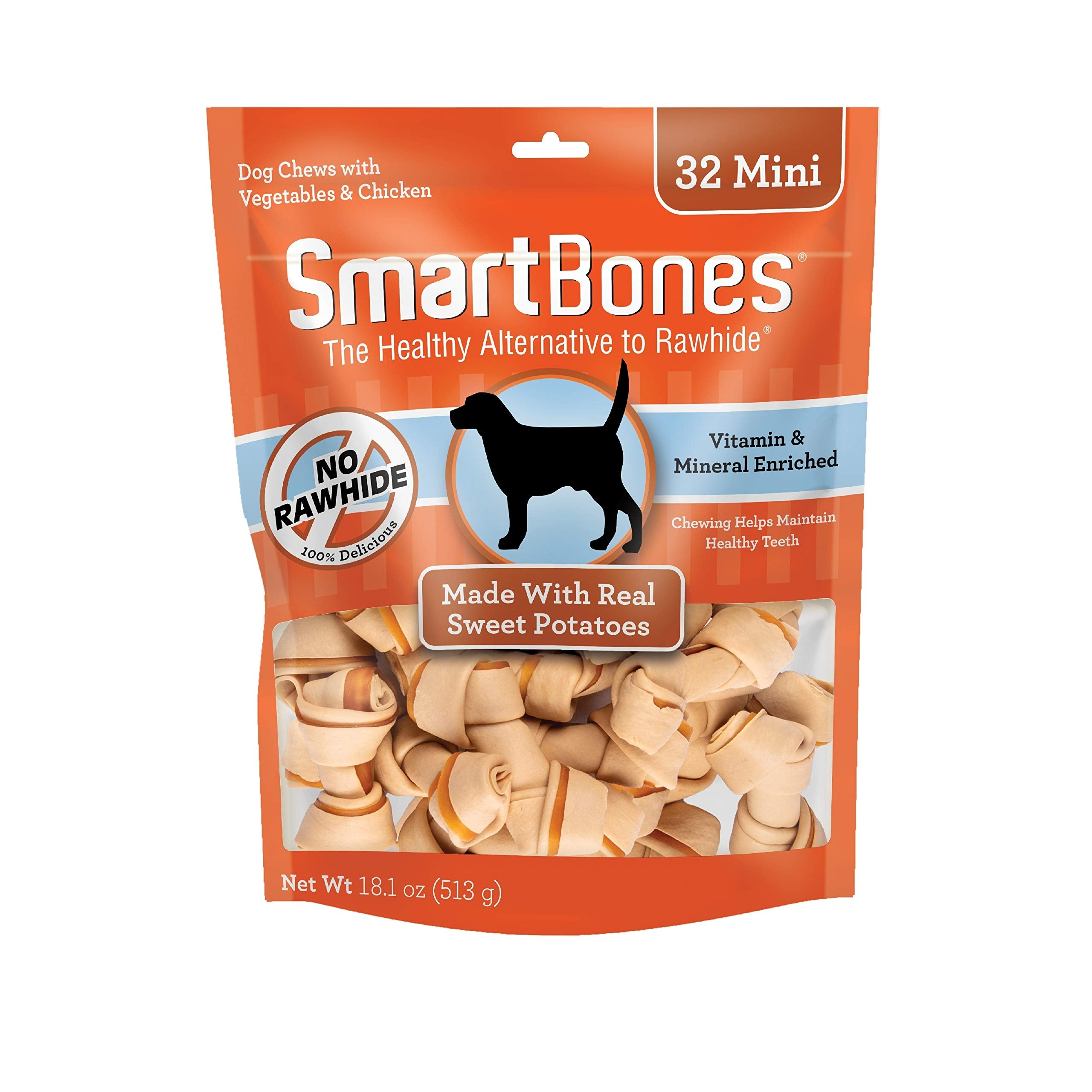 SmartBones Mini Chews patate douce poulet — emballage pratique et sans cuir.