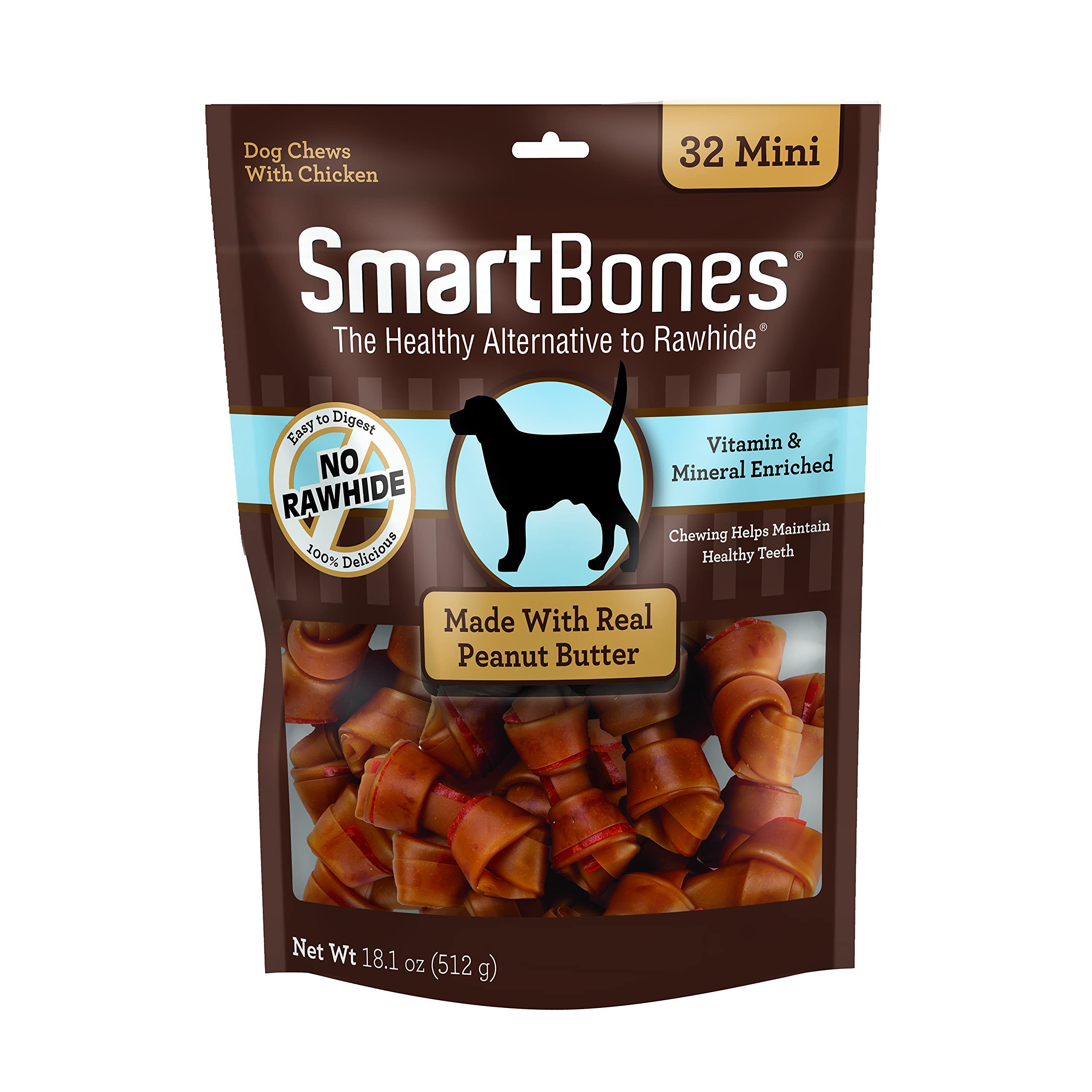 SmartBones Mini friandises extérieur beurre de cacahuète autour de poulet, savoureuses et faciles à digérer