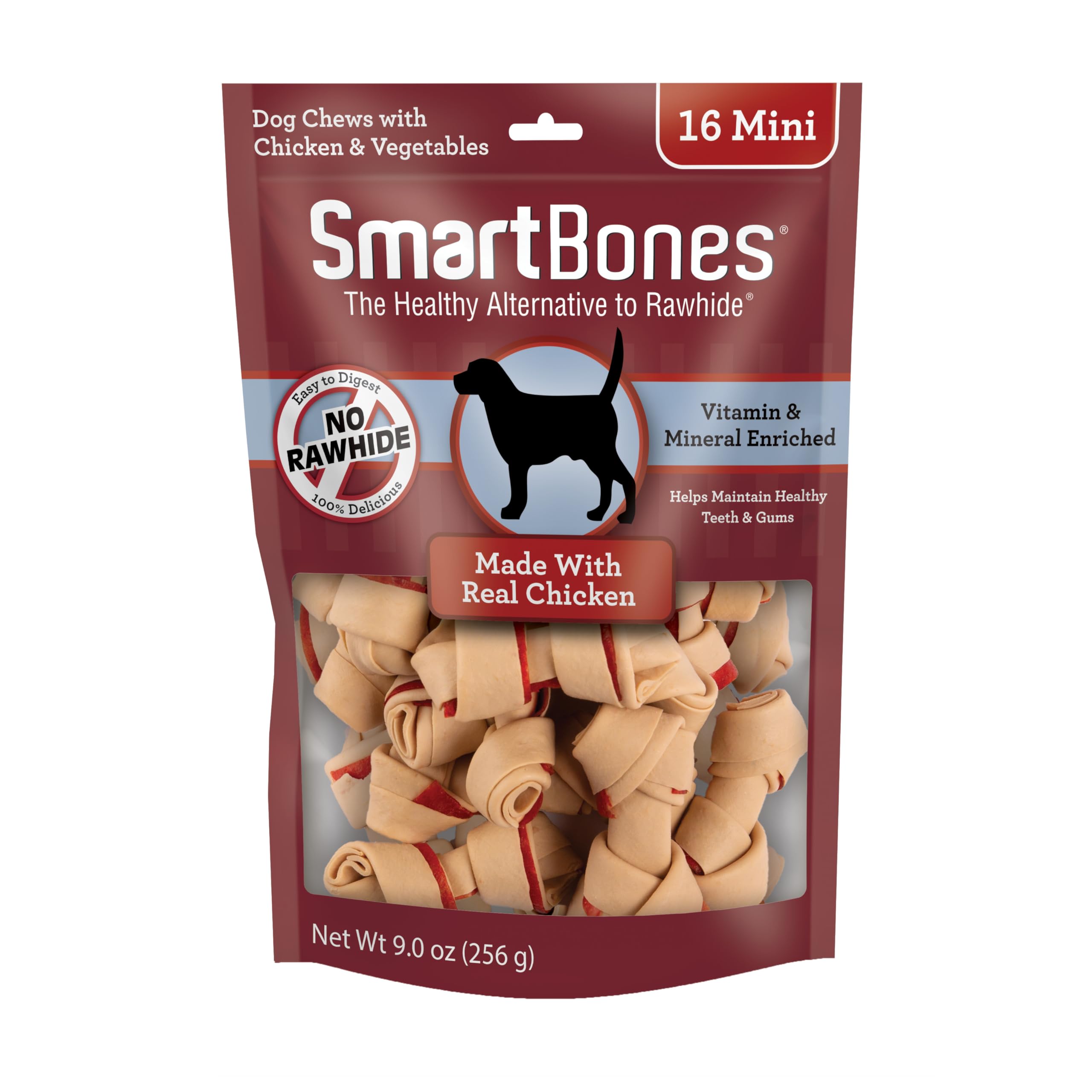 SmartBones Mini os-poulet-emballage : friandises sans cuir dans un emballage pratique.