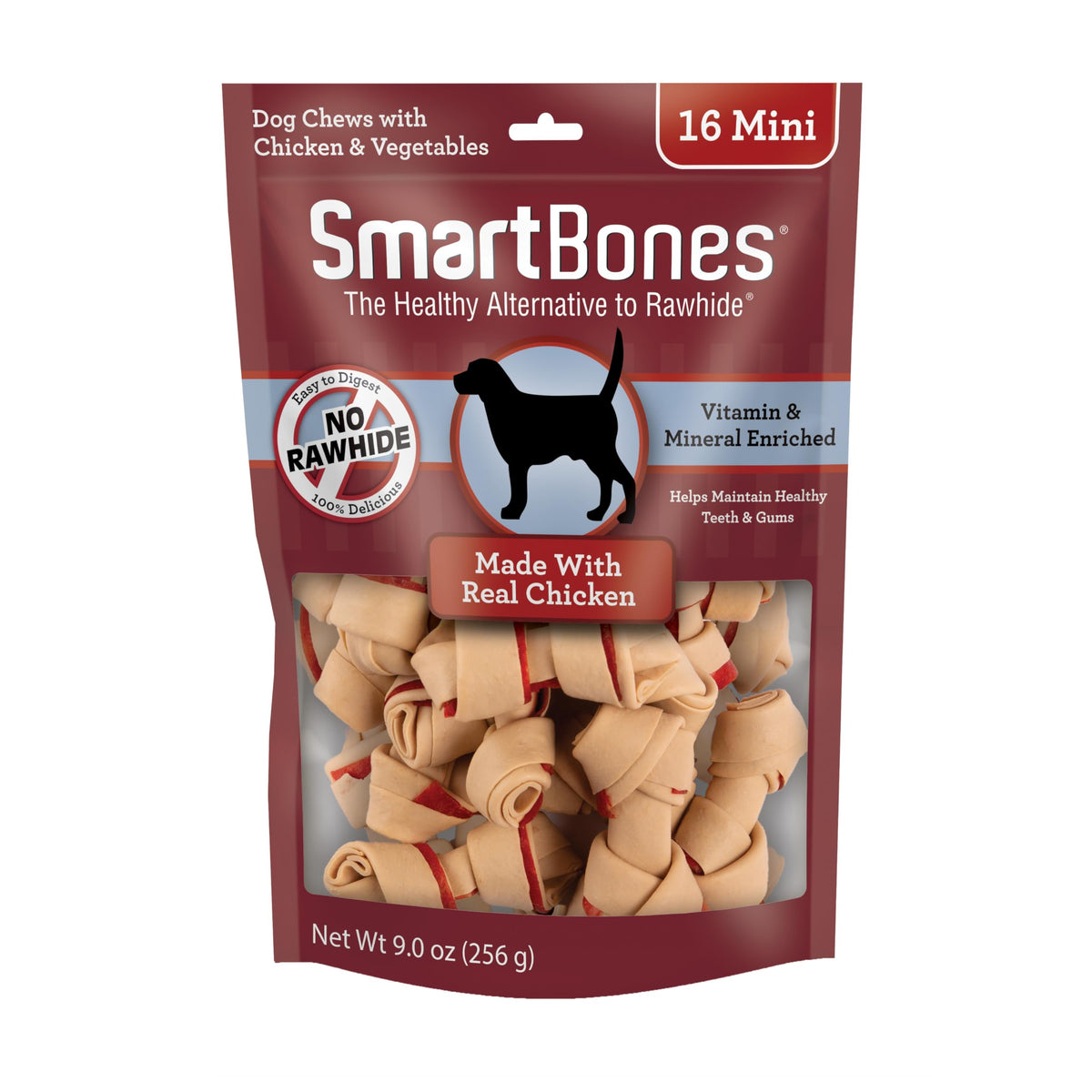 SmartBones Mini os-poulet-emballage : friandises sans cuir dans un emballage pratique.