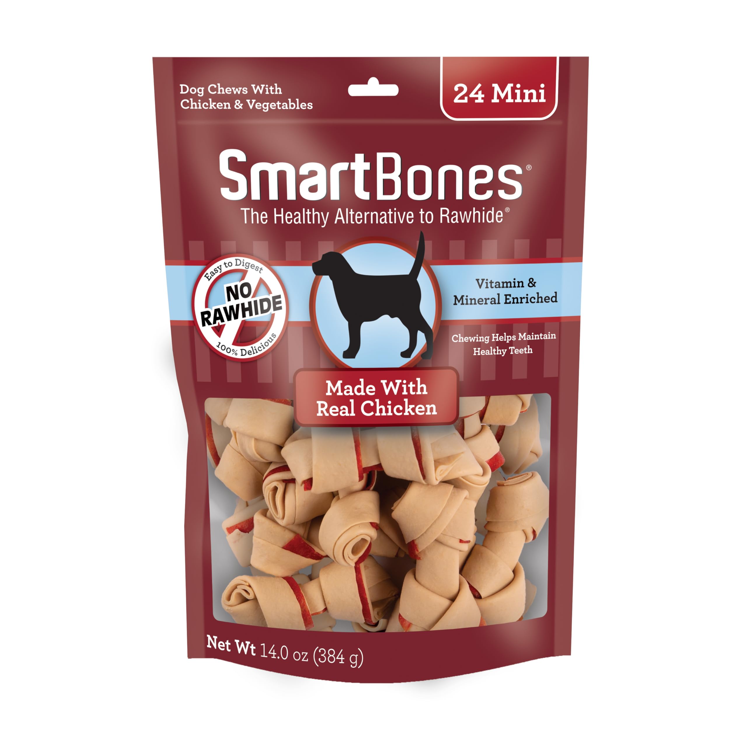 SmartBones Mini Os poulet réel, 24 bouchées sans cuir pour mâcher sainement