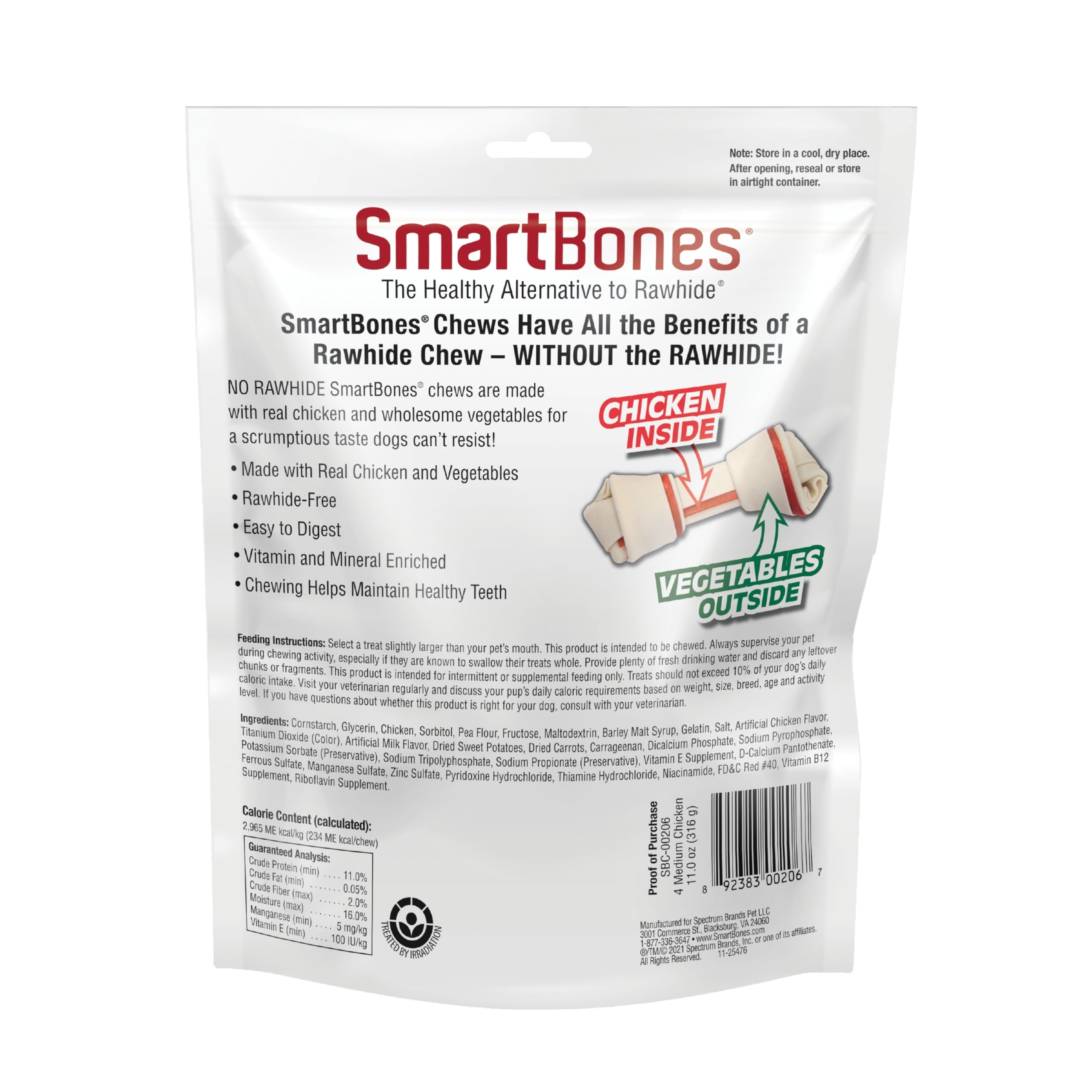 SmartBones morceau poulet réel avec légumes — goût savoureux et usage quotidien possible.