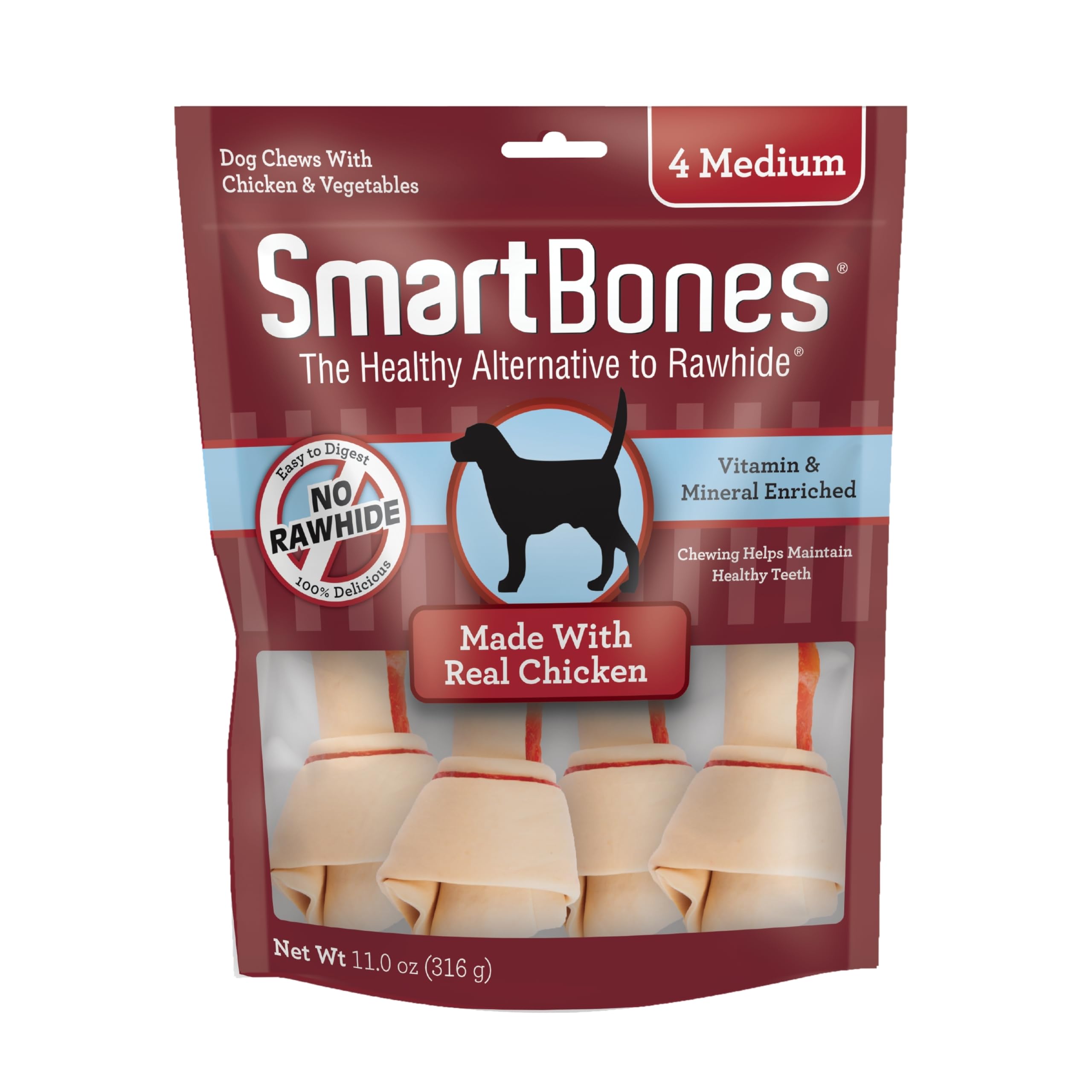 SmartBones mastications moyennes avec viande et légumes — texture attrayante et digestibilité.