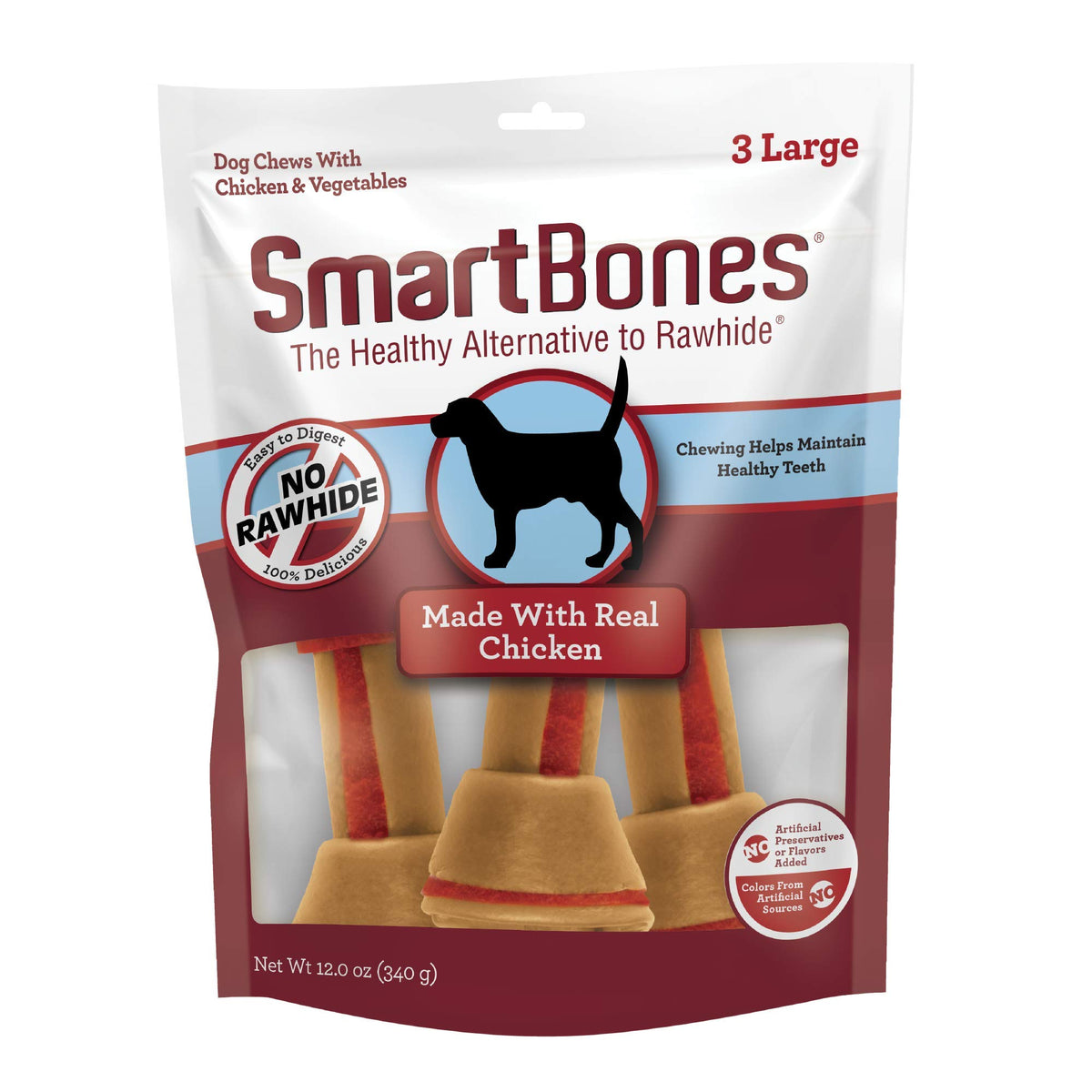 SmartBones Os au poulet réel, format grand pour chiens, idéal pour sessions de mastication.