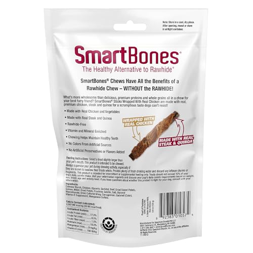 SmartBones bâton-boeuf-quinoa : saveur riche et fibres naturelles pour chiens actifs.