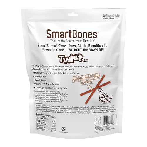 SmartBones Twist Sticks poulet intérieur, goût délicieux et digestion facilitée.