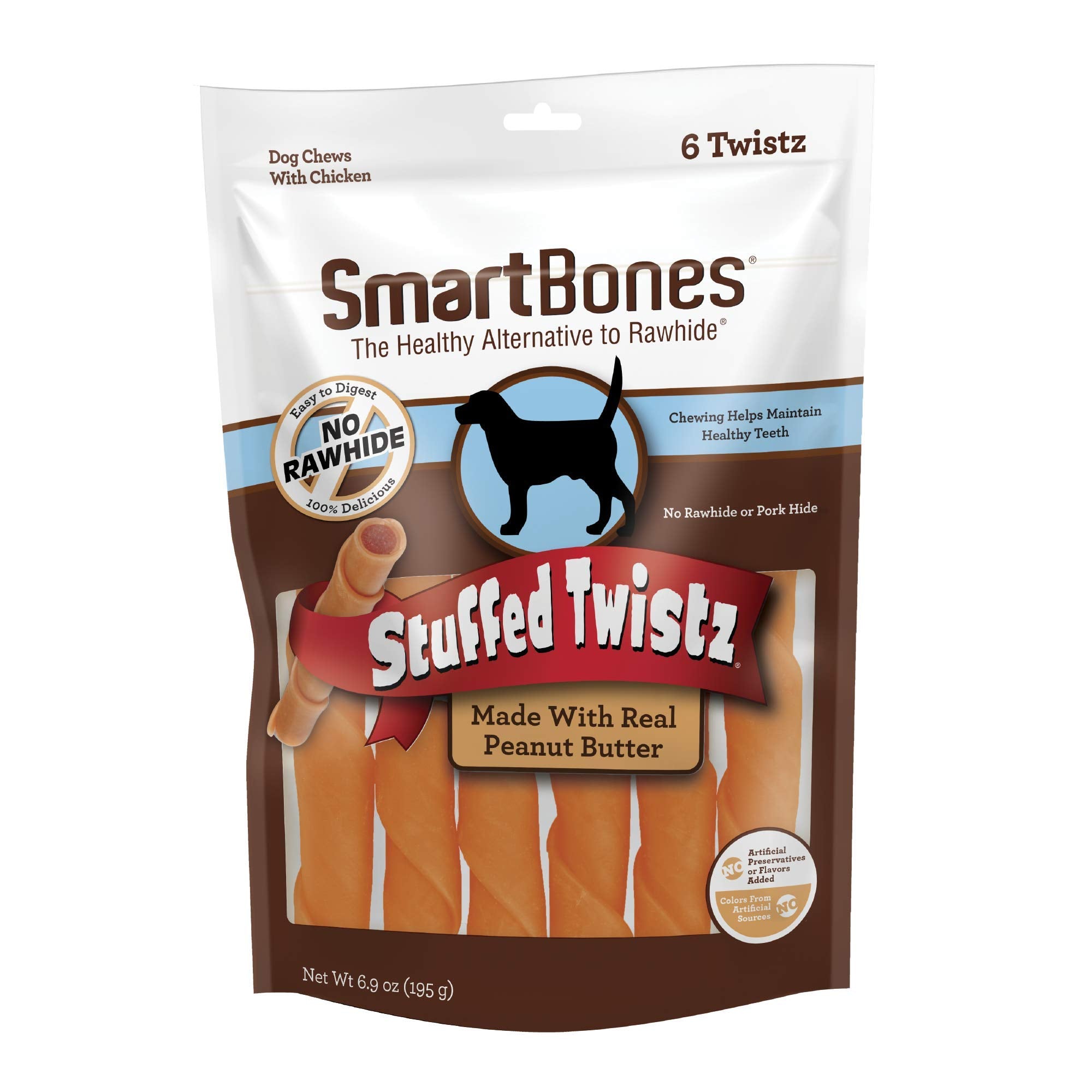SmartBones Twistz fourrés au beurre de cacahuète, packshot sans cuir cru