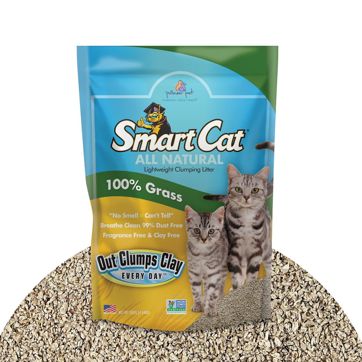 SmartCat litière en herbe, texture sableuse adaptée aux chats sensibles.