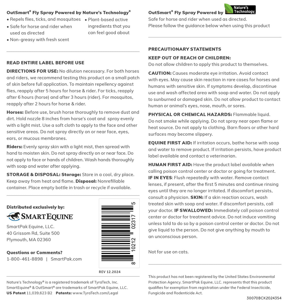SmartEquine OutSmart – étiquette visible, ingrédients naturels pour protection douce.