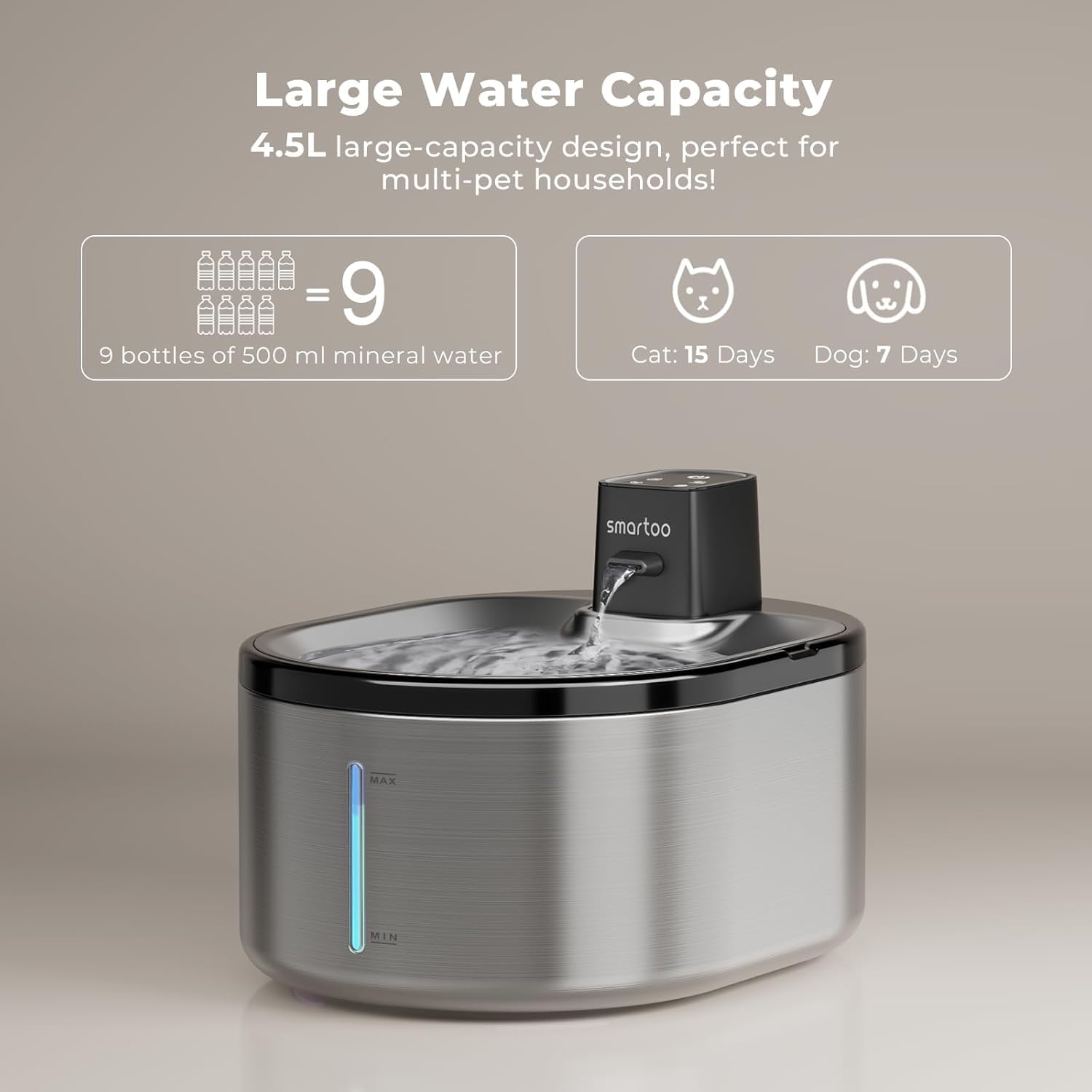 Pompe ultra silencieuse Smartoo assure un débit calme et constant.