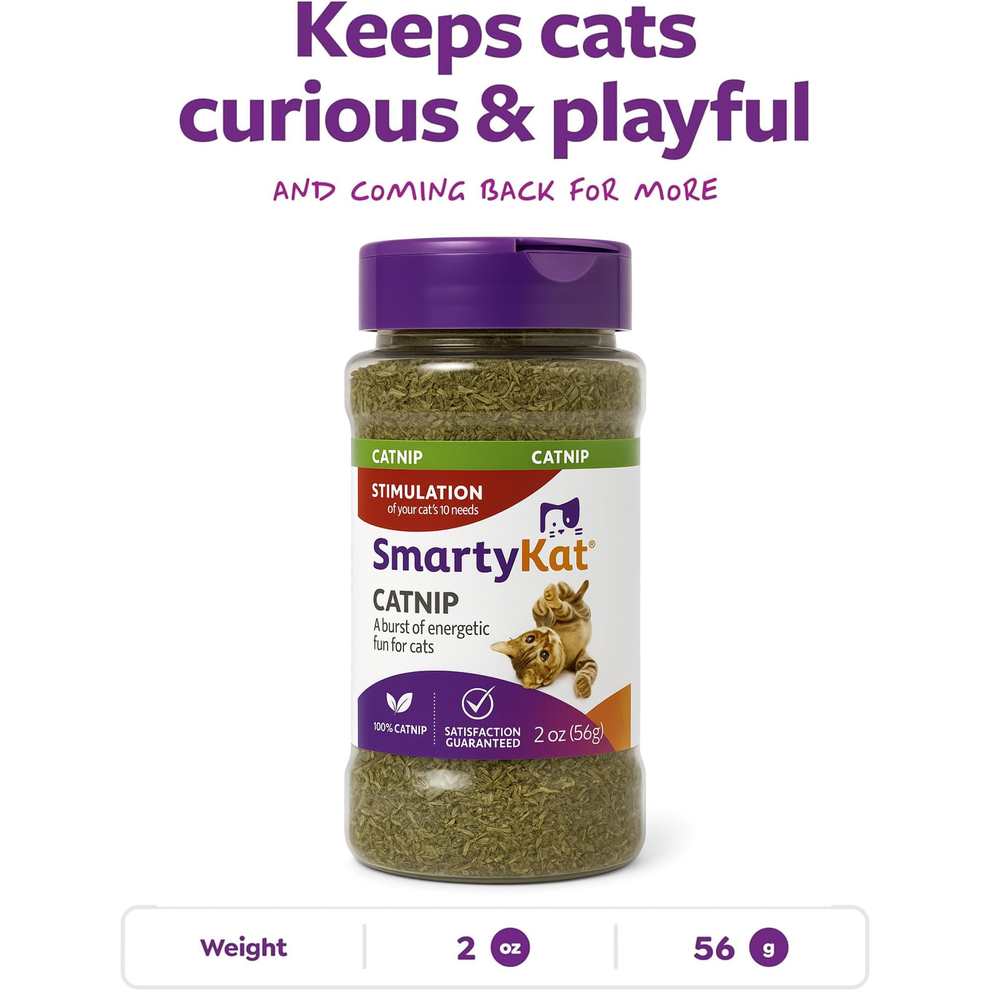 Bocal de 2 oz SmartyKat catnip, fraîcheur prolongée.