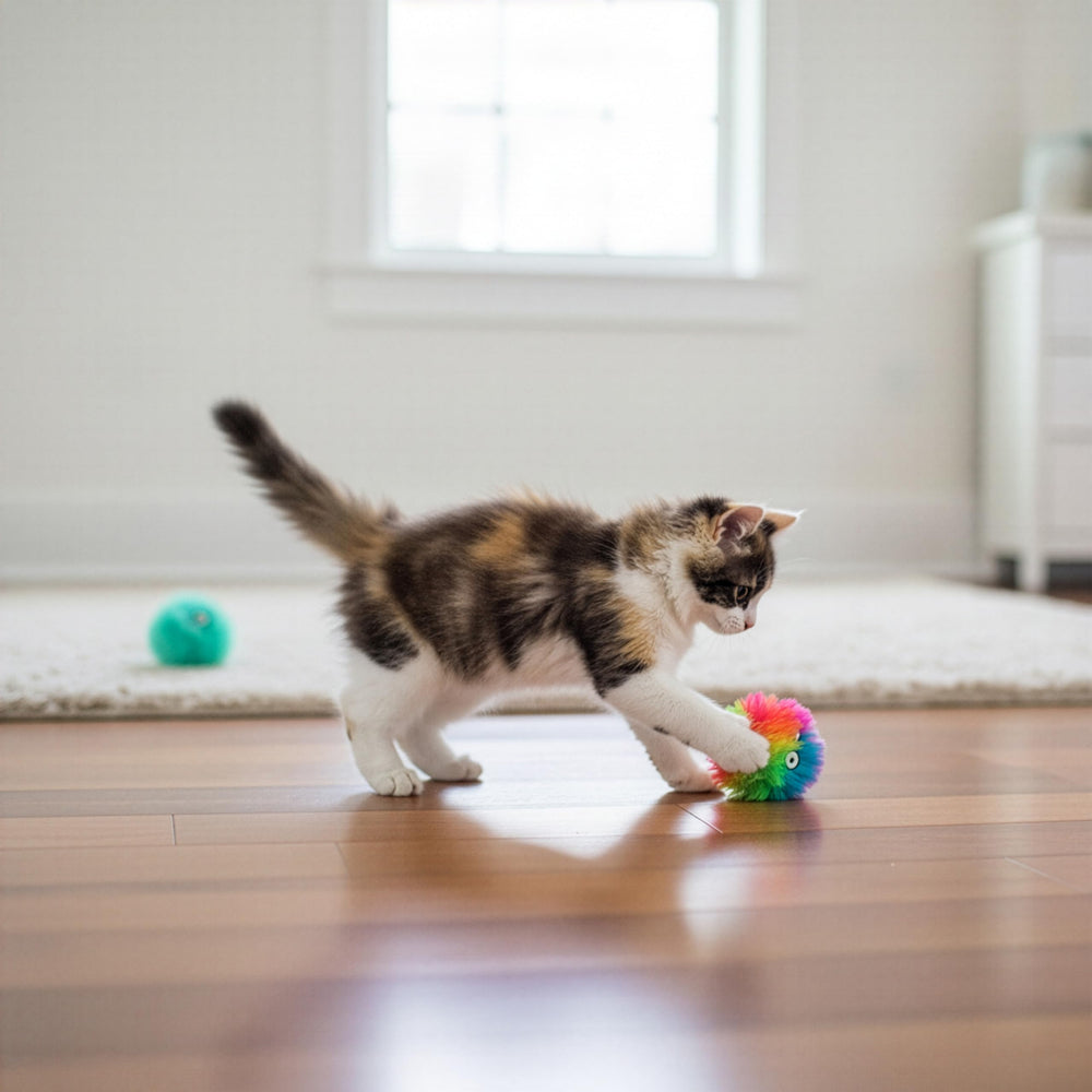 Lancement et roulement faciles avec SmartyKat Fuzzy Friends, jeu en solo.