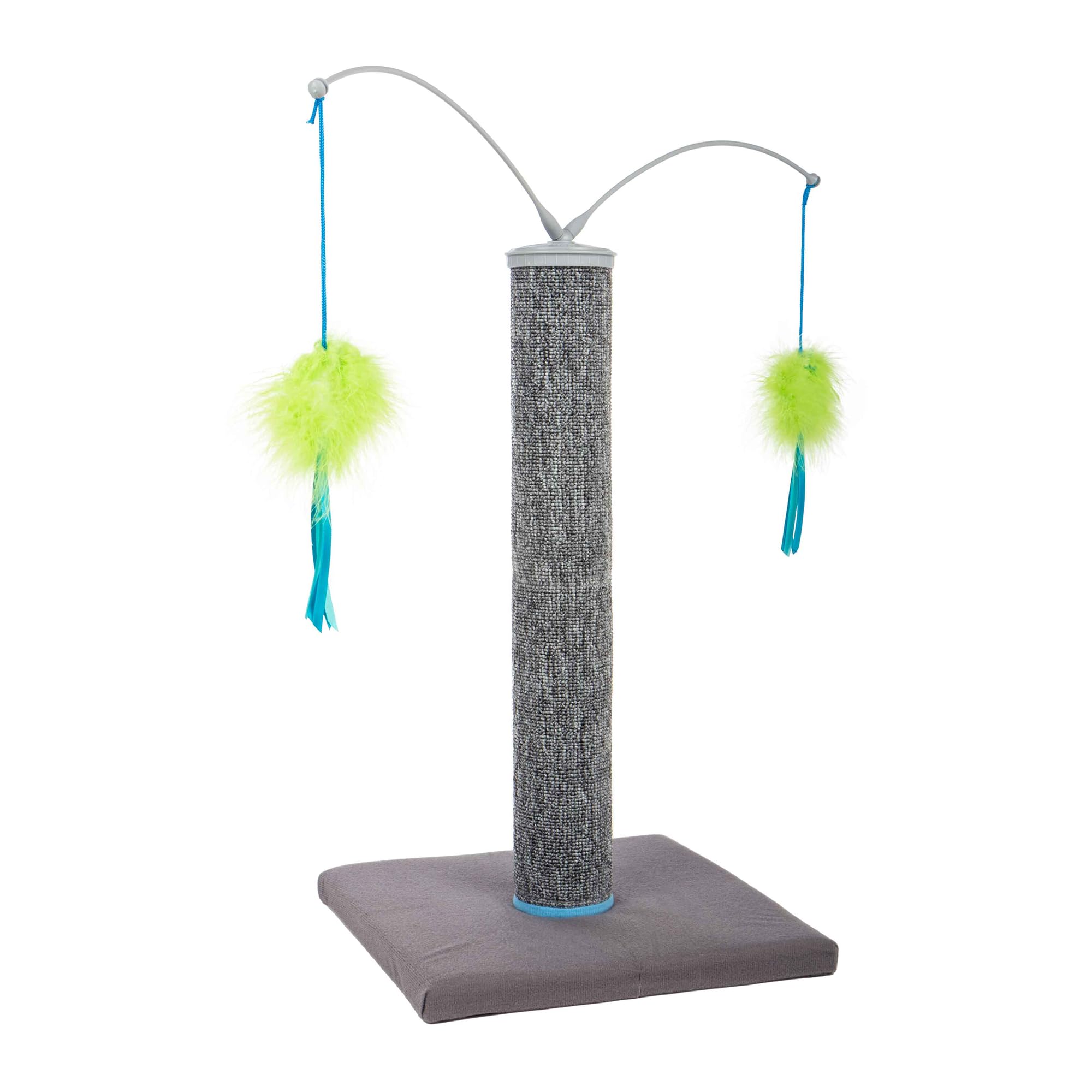 SmartyKat Scratch 'N Spin : surface tapis gris-bleu pour griffage vertical et exercice.