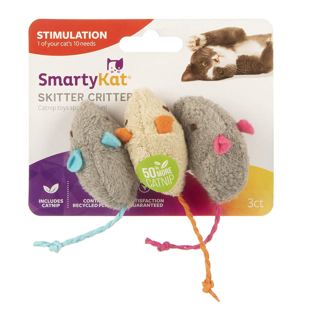 Souris SmartyKat à herbe à chat, 3 pièces, pour stimuler le jeu et l’exercice.