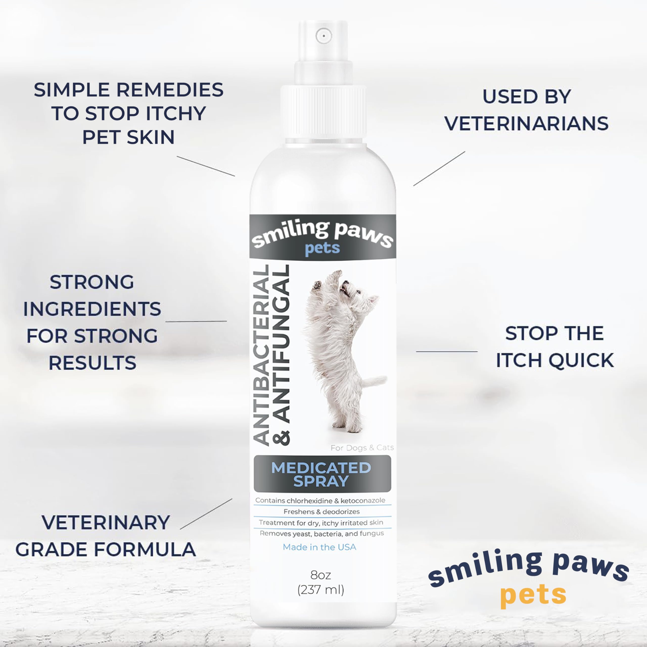 Bouteille Smiling Paws Pets, application facile sur zones sensibles.