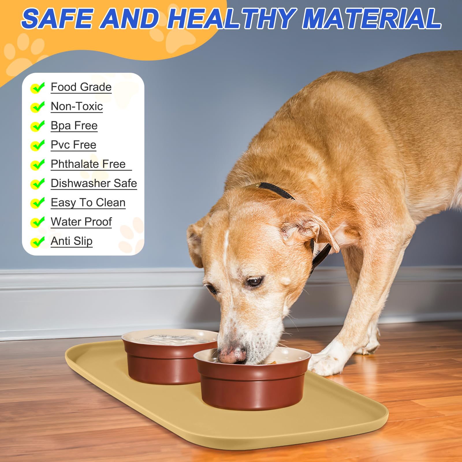 Surface lisse en silicone, lavable au lave-vaisselle, idéal pour animaux et sols propres.