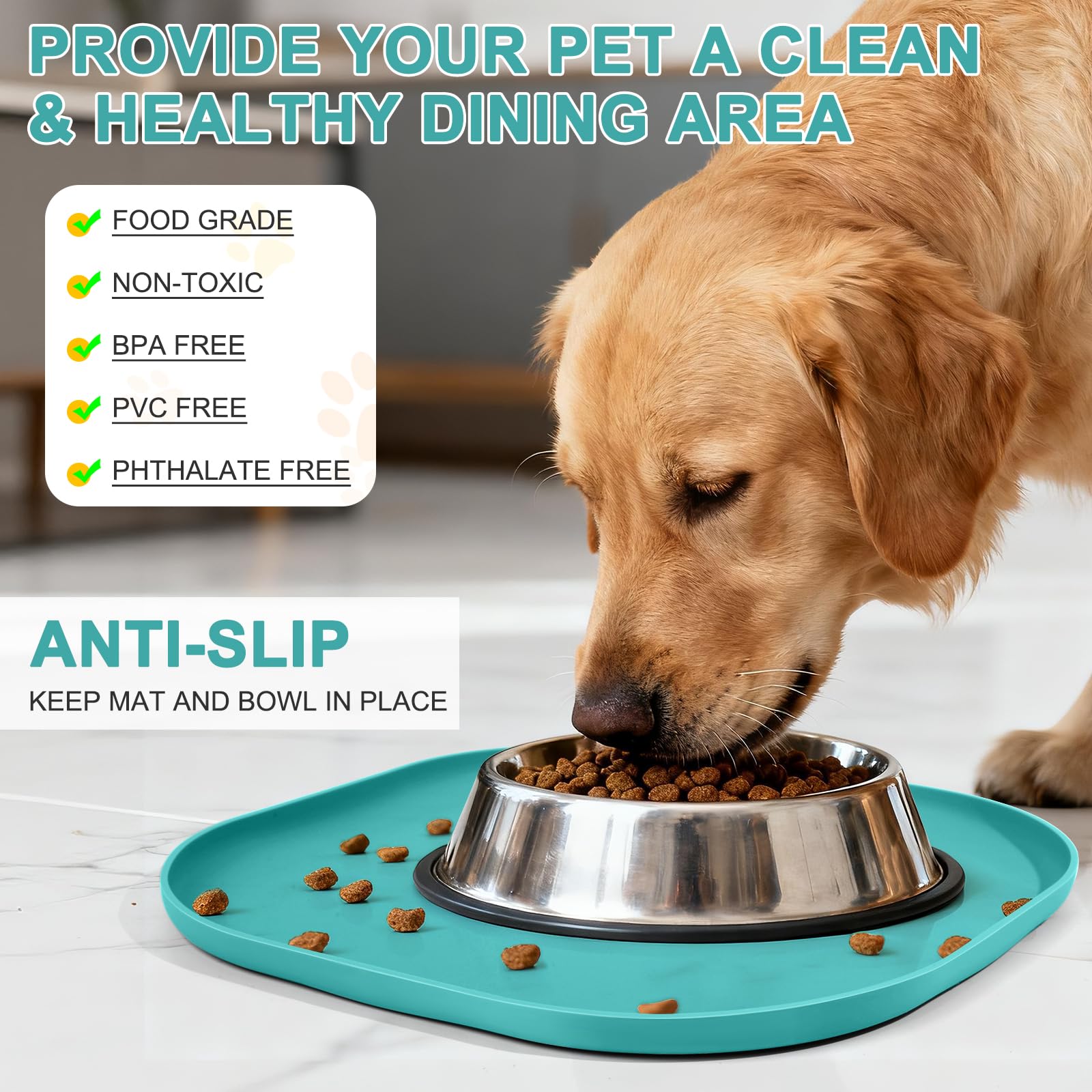 SMILOOL tapis alimentaire en silicone, imperméable et sûr, 12x12 turquoise foncé.