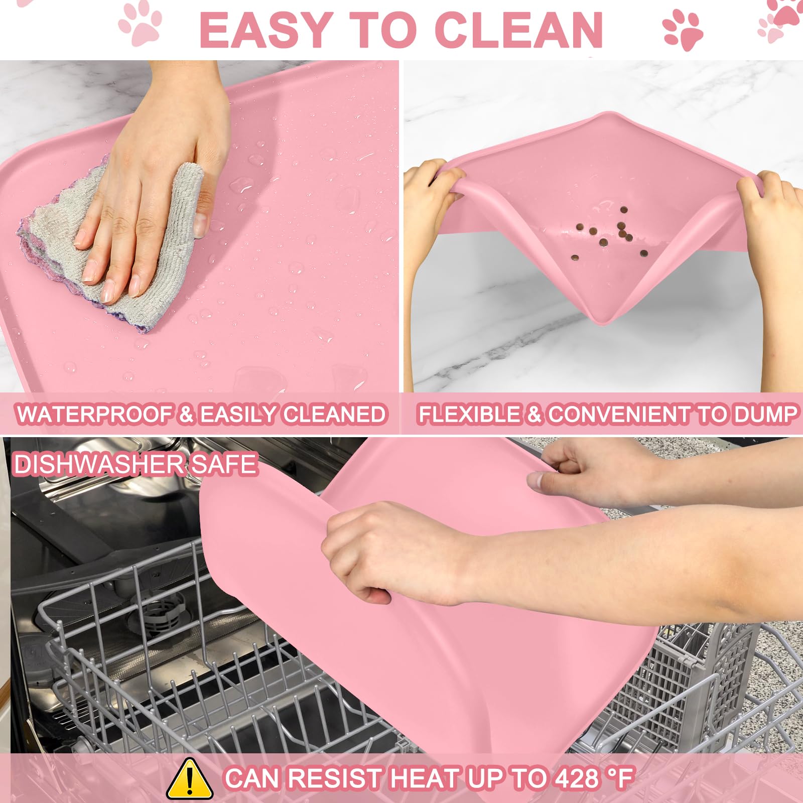 Utilisation polyvalente du tapis Smiloool sous-plat et vaisselle pour animaux.