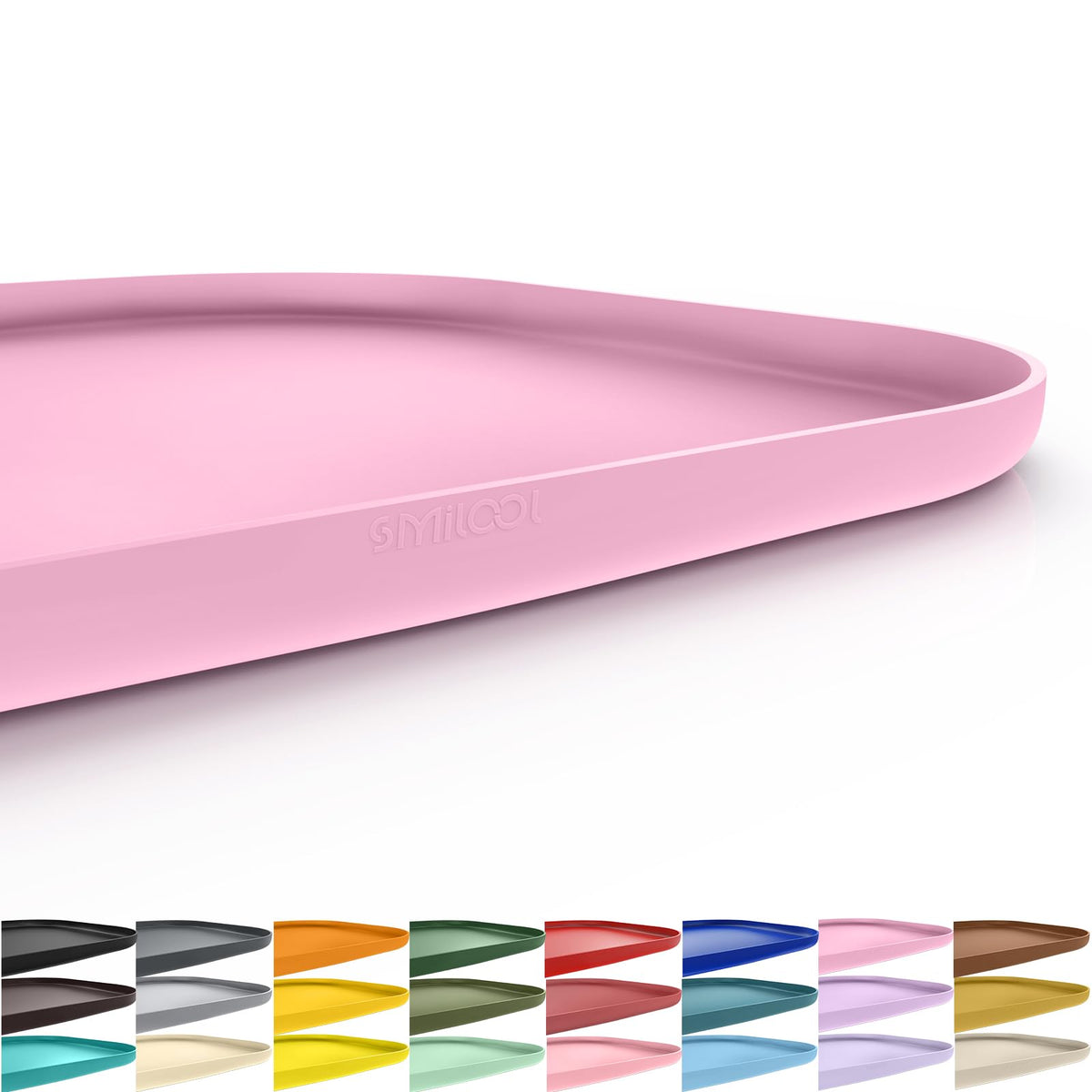 Tapis SMILOOL pour nourriture d’animaux en silicone rose, protège le sol et minimise les éclaboussures.