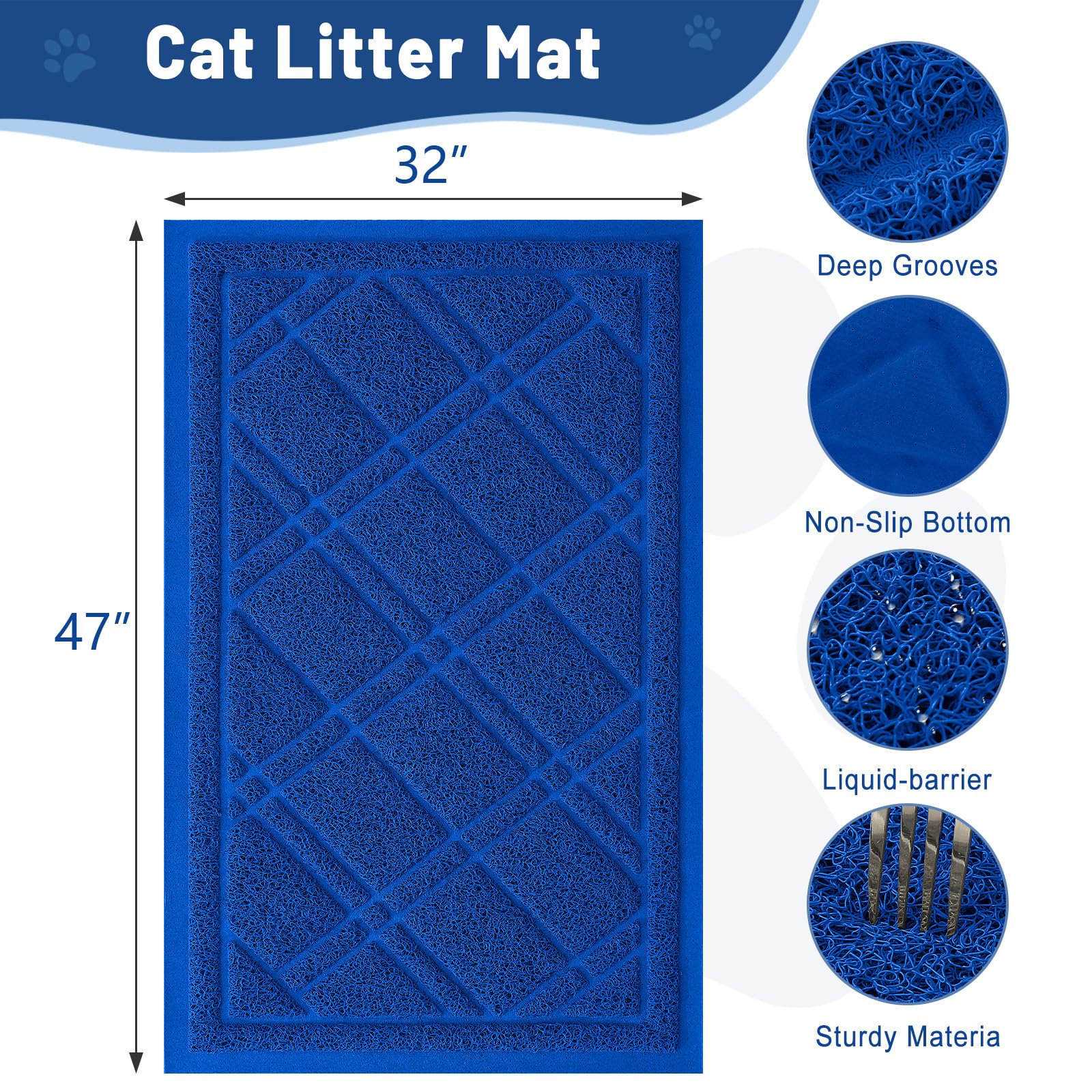 Smiry Tapis Litière Chat bleu démonstration anti-glisse protégeant le sol.