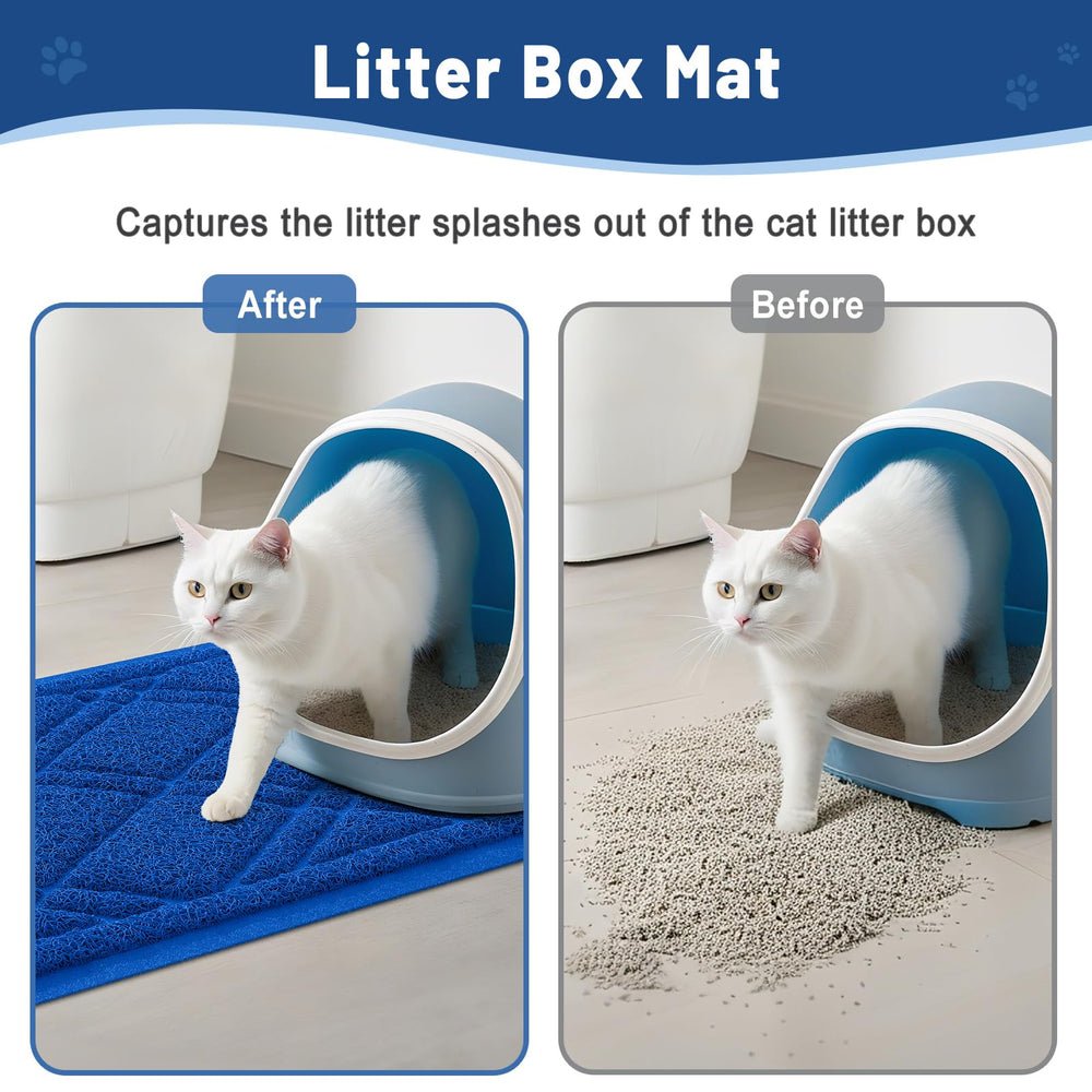 Smiry Tapis Litière Chat bleu barrière liquide, bloque les éclaboussures.