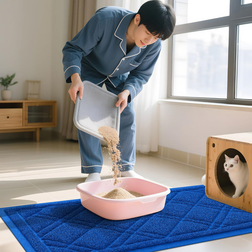 Smiry Tapis Litière Chat bleu durable et résistant pour une utilisation quotidienne.