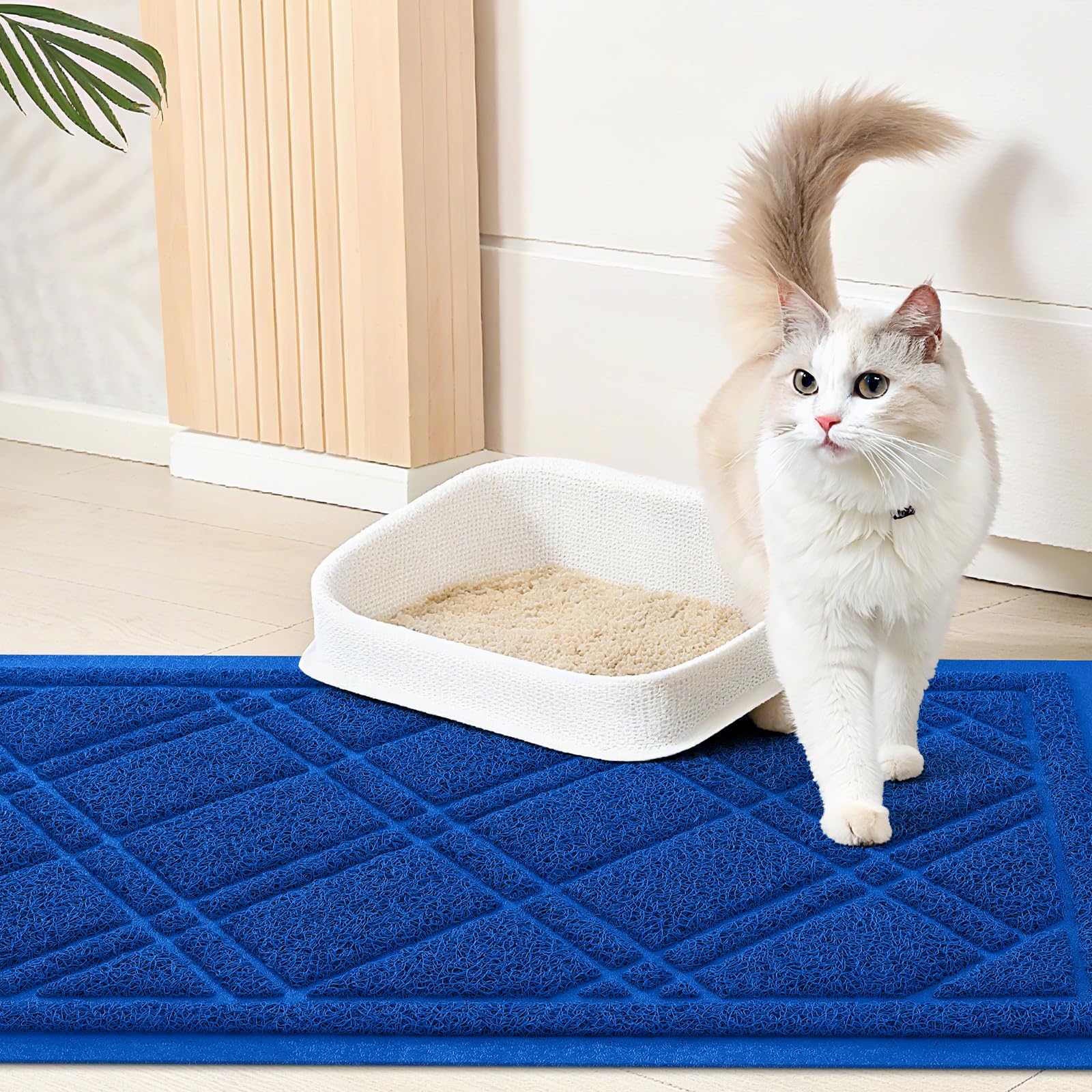 Smiry Tapis Litière Chat bleu nettoyage facile, prêt à essuyer ou laver.