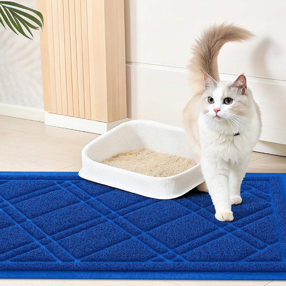 Smiry Tapis Litière Chat bleu nettoyage facile, prêt à essuyer ou laver.