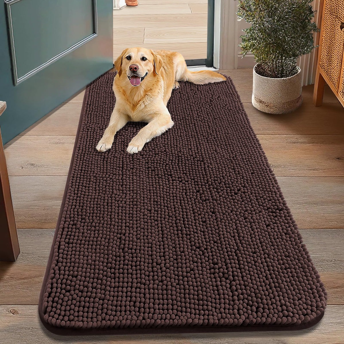 Smiry Tapis porte-chien chenille absorbante, idéal pour essuyer les pattes mouillées