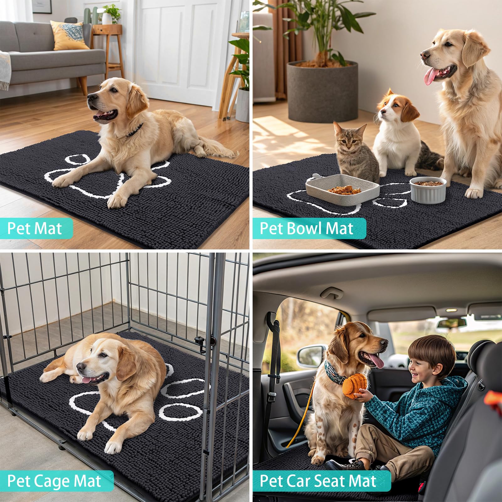 Design noir et blanc élégant du tapis Smiry pour l’entrée.
