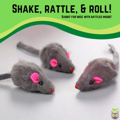 Pack Smokey's Stash de 12 souris en fourrure de lapin, durable et ludique
