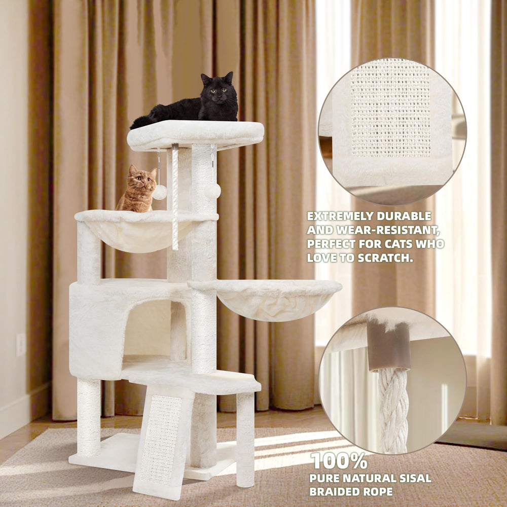 Smouatou arbre-chat triple-niveau balle pendante, divertissement interactif.
