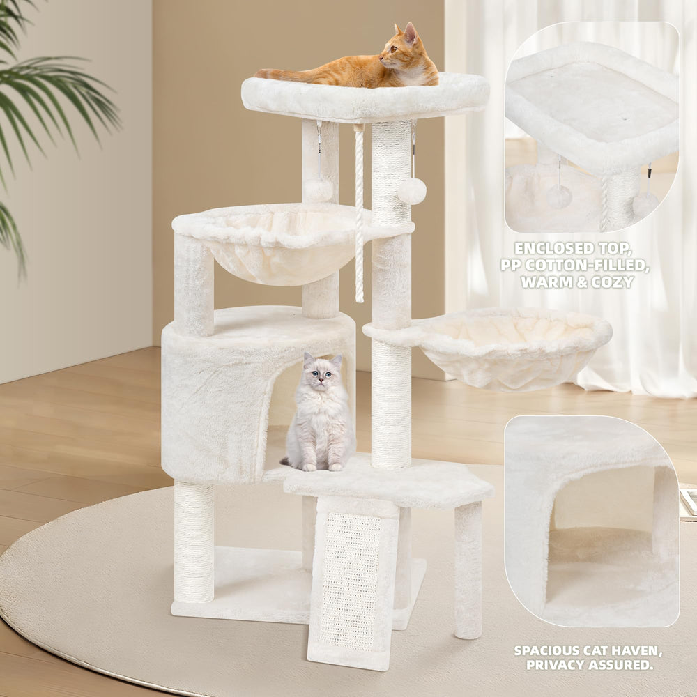Smouatou arbre-chat triple-niveau postes sisal, griffage durable pour vos chats.