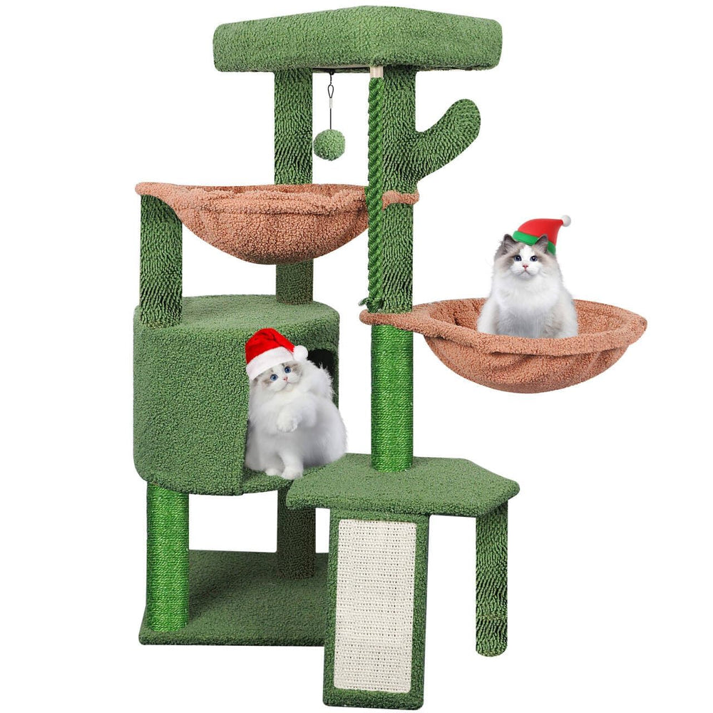 Smouatou Wang Xin: arbre à chat trois niveaux vert pour observation et détente.