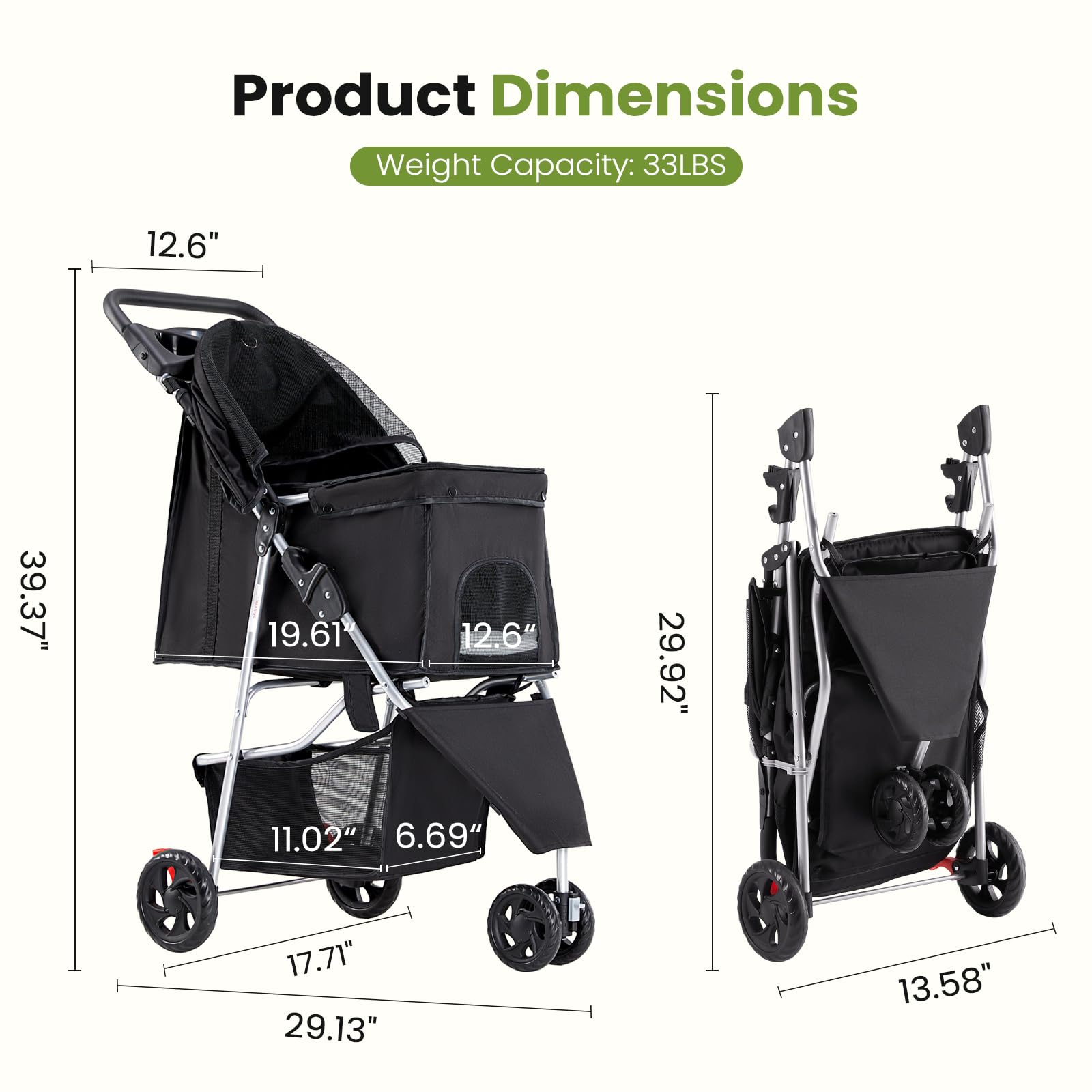 SMUG Poussette pour animaux roue 360° et freinage fiable pour trajets