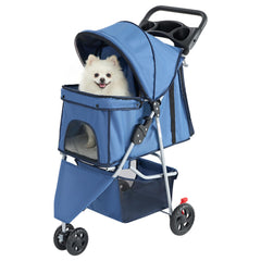 Poussette SMUG pour animaux à 3 roues en extérieur, idéale pour balades détendues.