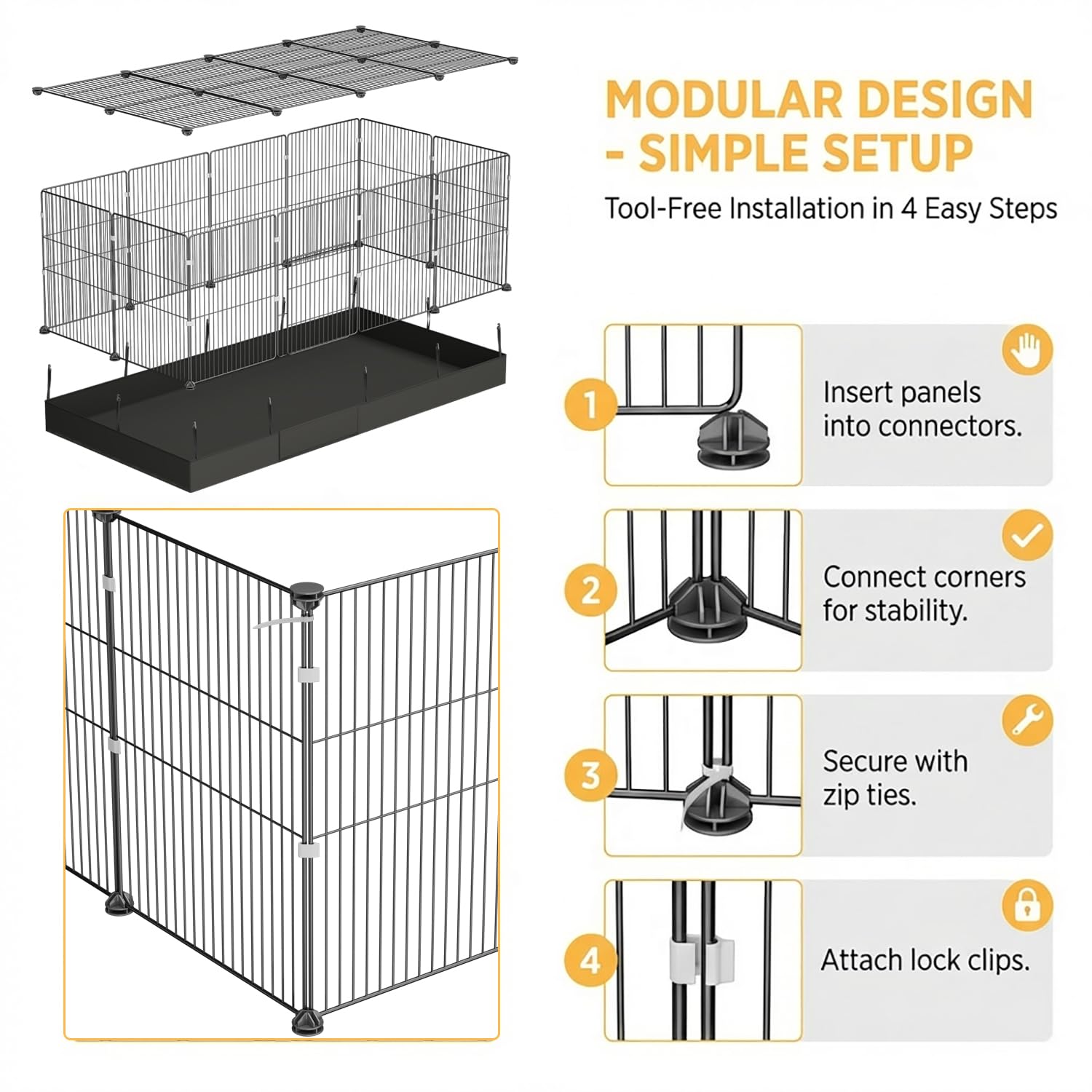 Cage lapin SNAAT extensions modulaires adaptables à l’espace.