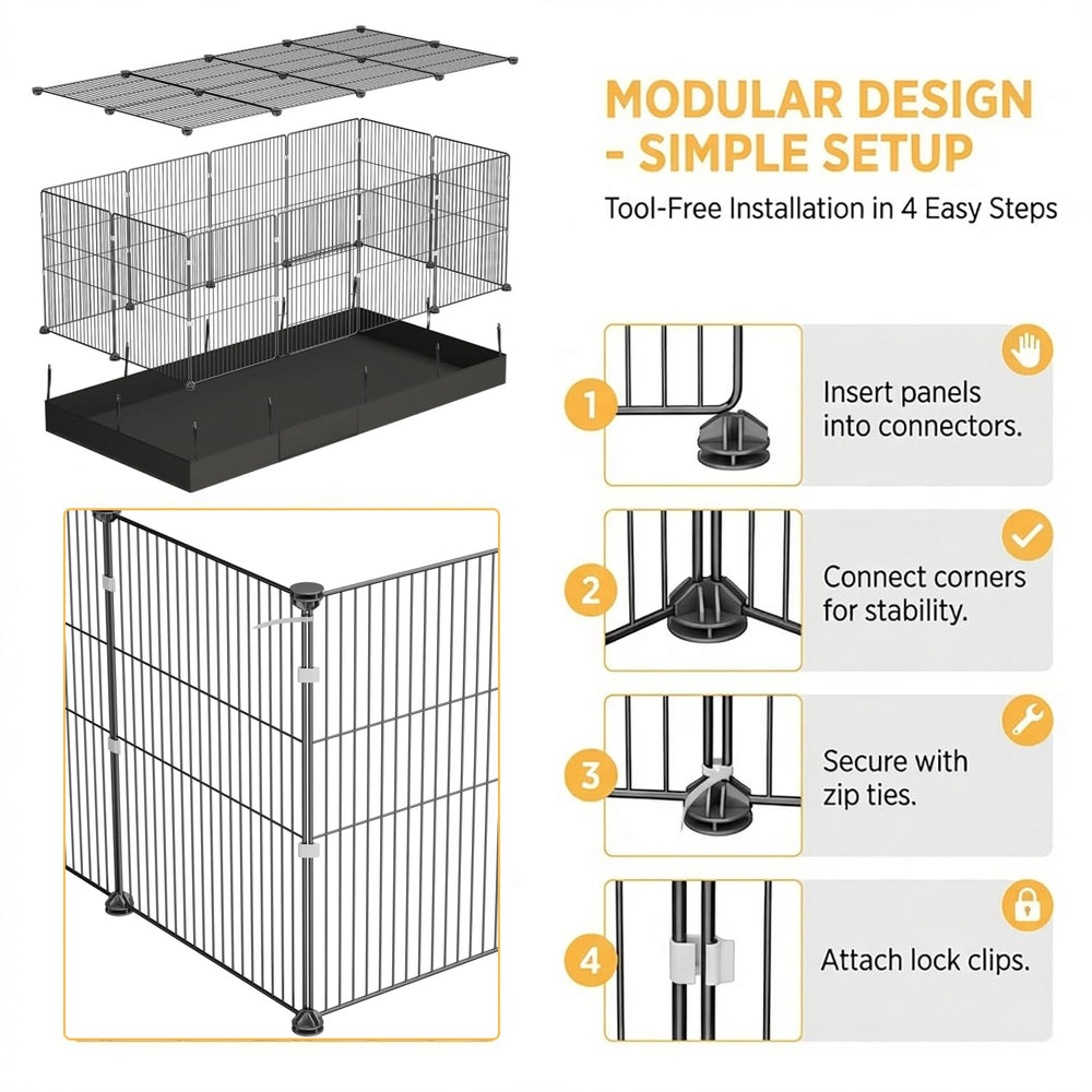 Cage lapin SNAAT extensions modulaires adaptables à l’espace.