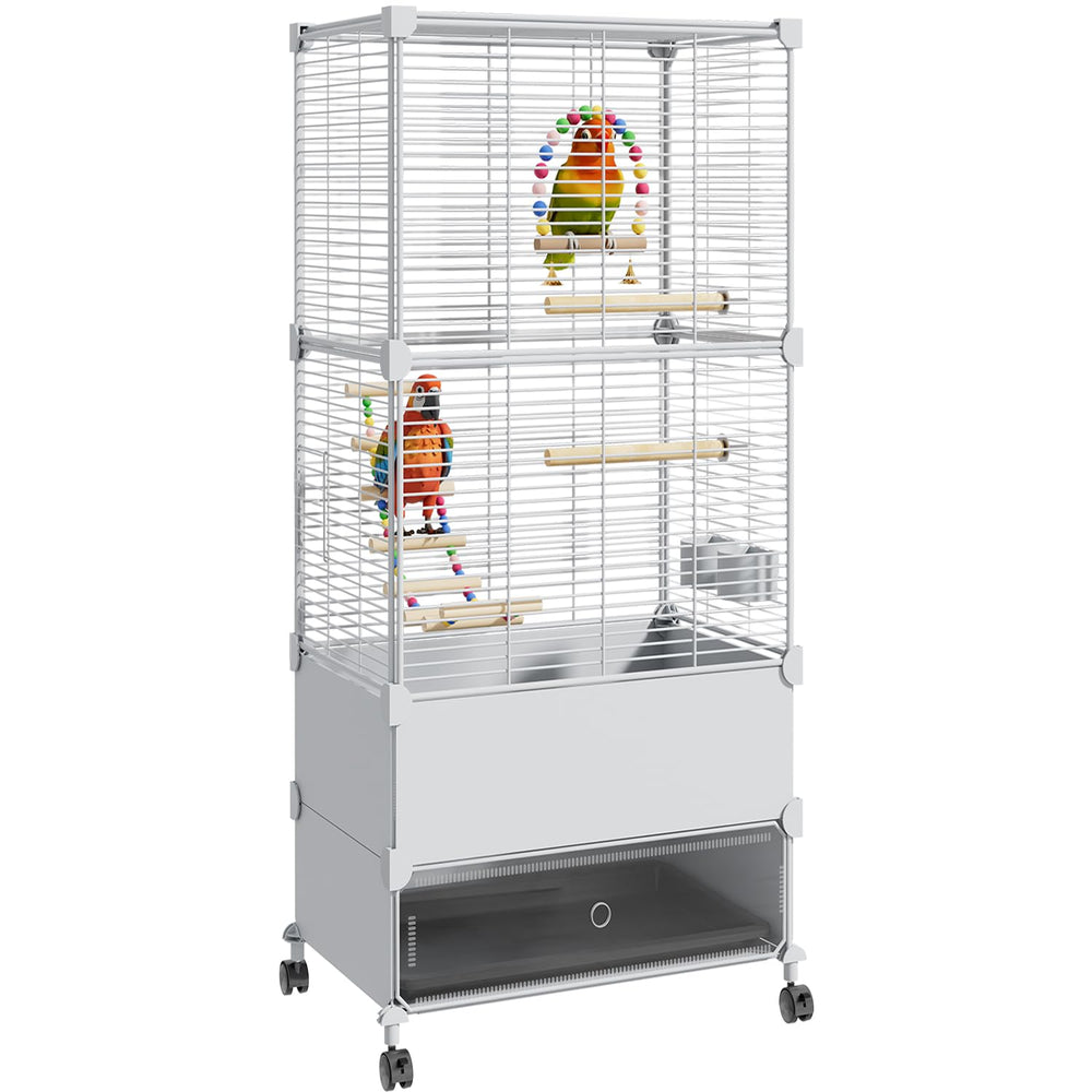 Cage SNAAT pour perruche suspendue avec fenêtre coulissante, accès facilité et observation aisée.