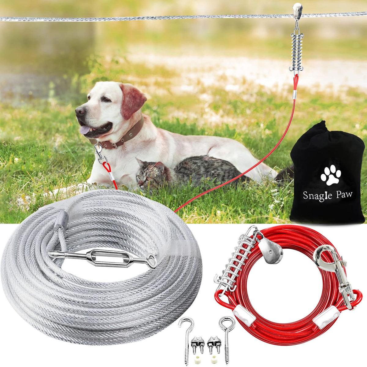 Snagle Paw – câble chien 100 pieds offrant liberté et sécurité dans le jardin