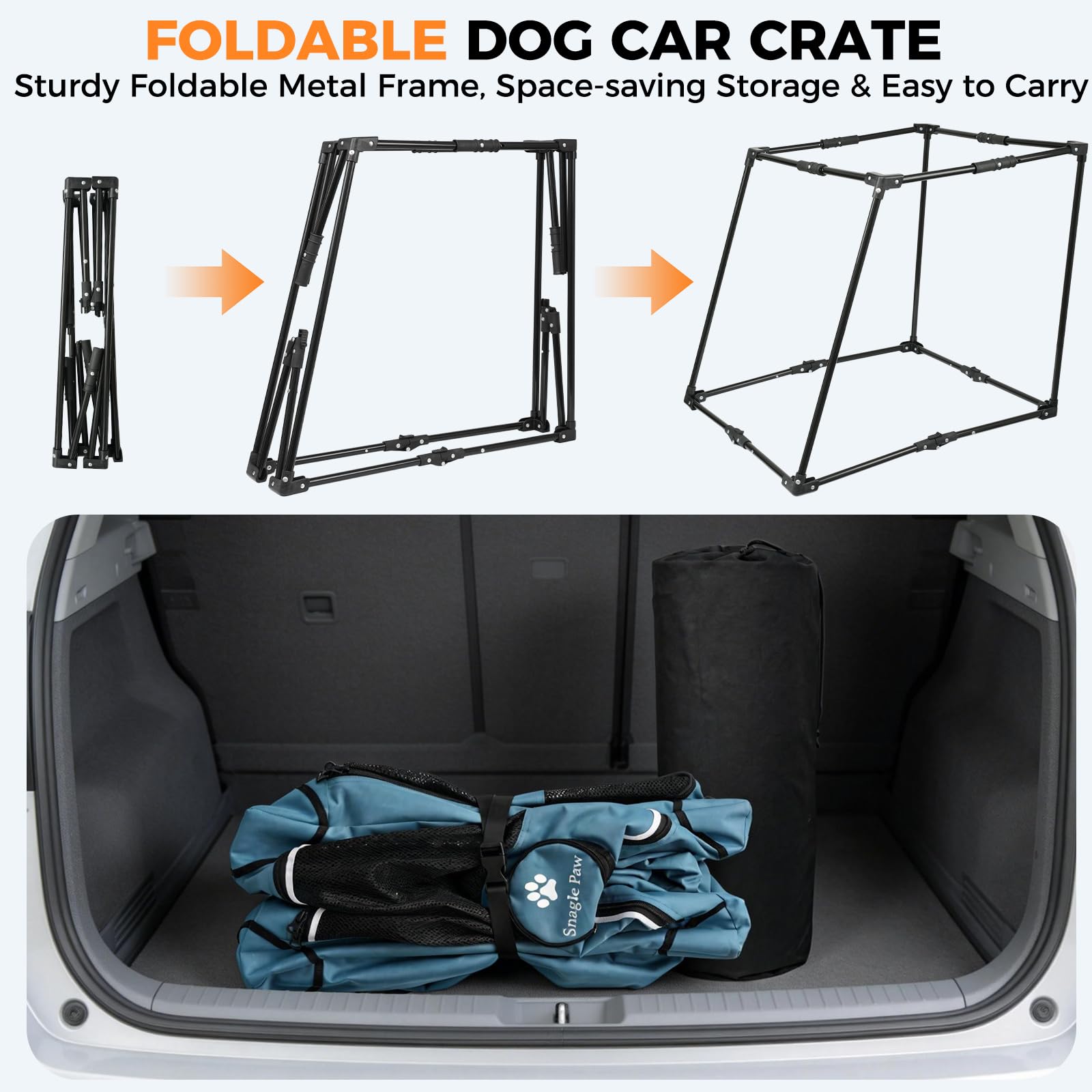 Dimensions généreuses Snagle Paw 68 cm × 60 cm × 63 cm, espace idéal pour chien moyen.