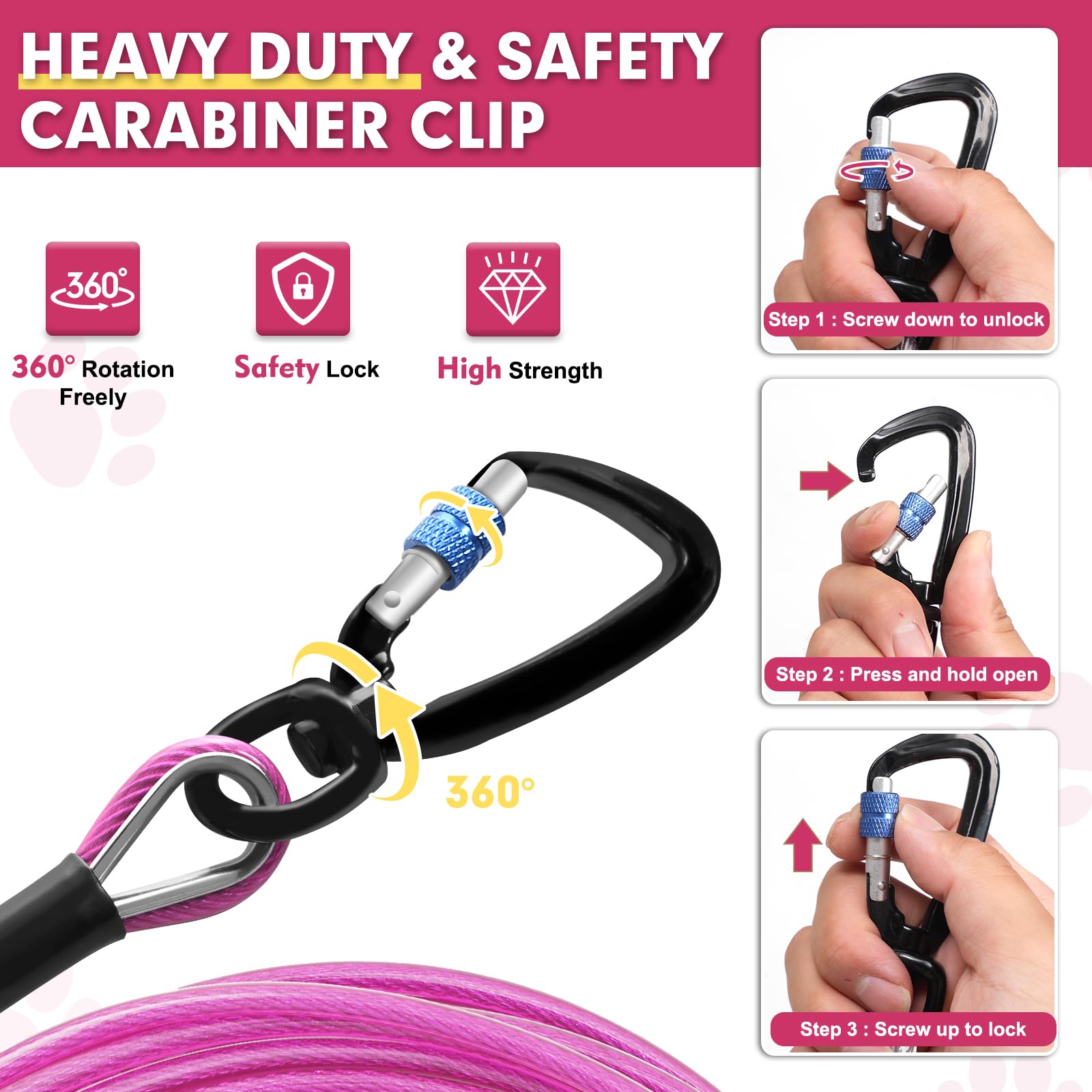 Snagle Paw mousqueton pivotant 360 degres: évite les noeuds et facilite l'utilisation.