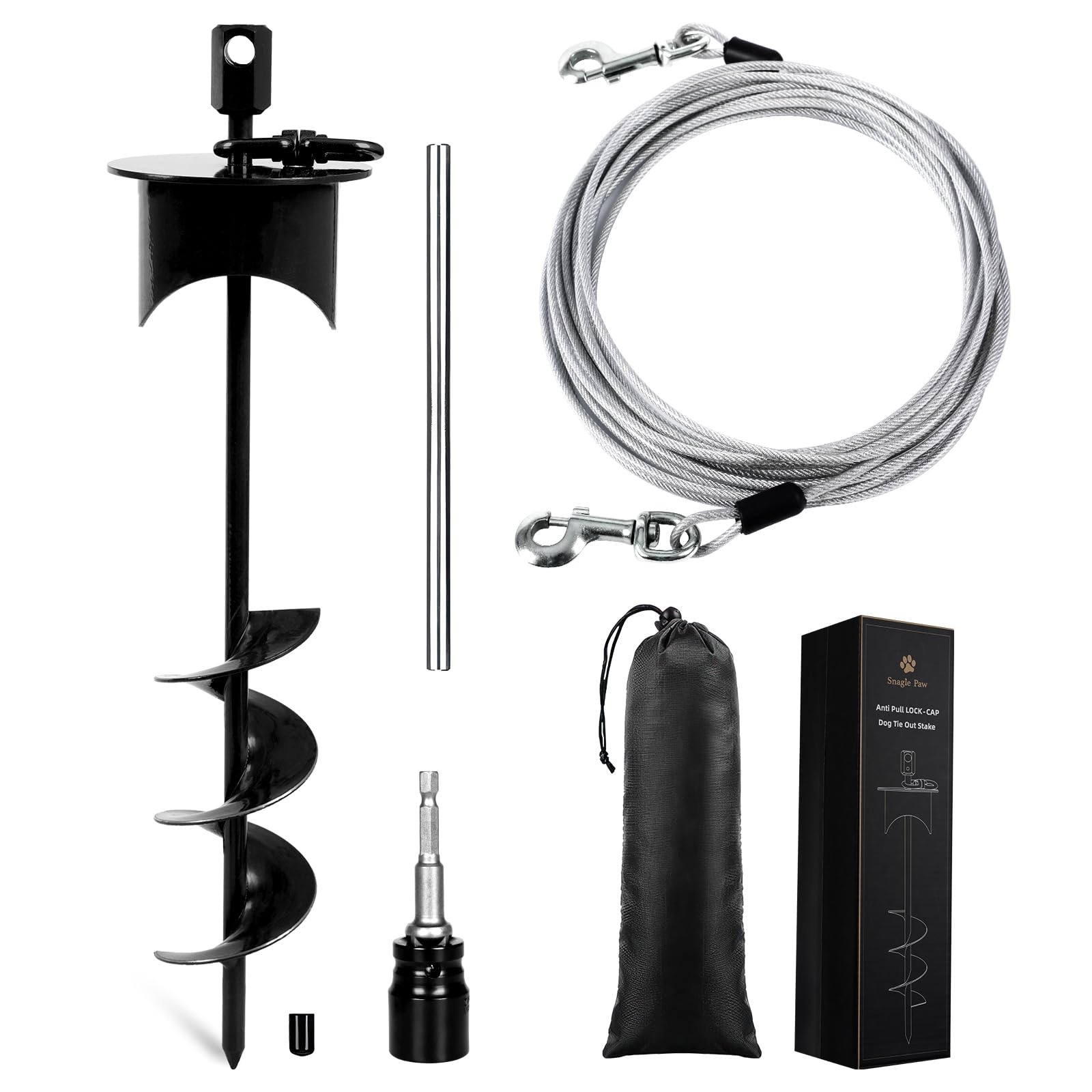 Snagle Paw piquet d'attache chien, 30 pieds, stabilité en jardin et plage.