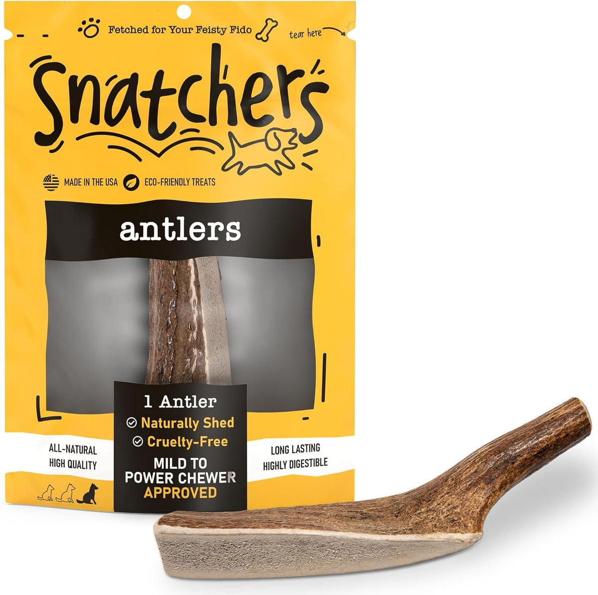 Snatchers ramure elan fendüe pour chien, expérience durable et naturelle.