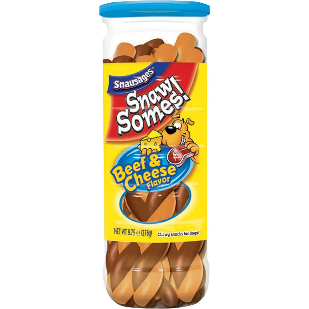 Snausages Snawsomes emballage avec cinq contenus, pratique pour le rangement et la conservation.
